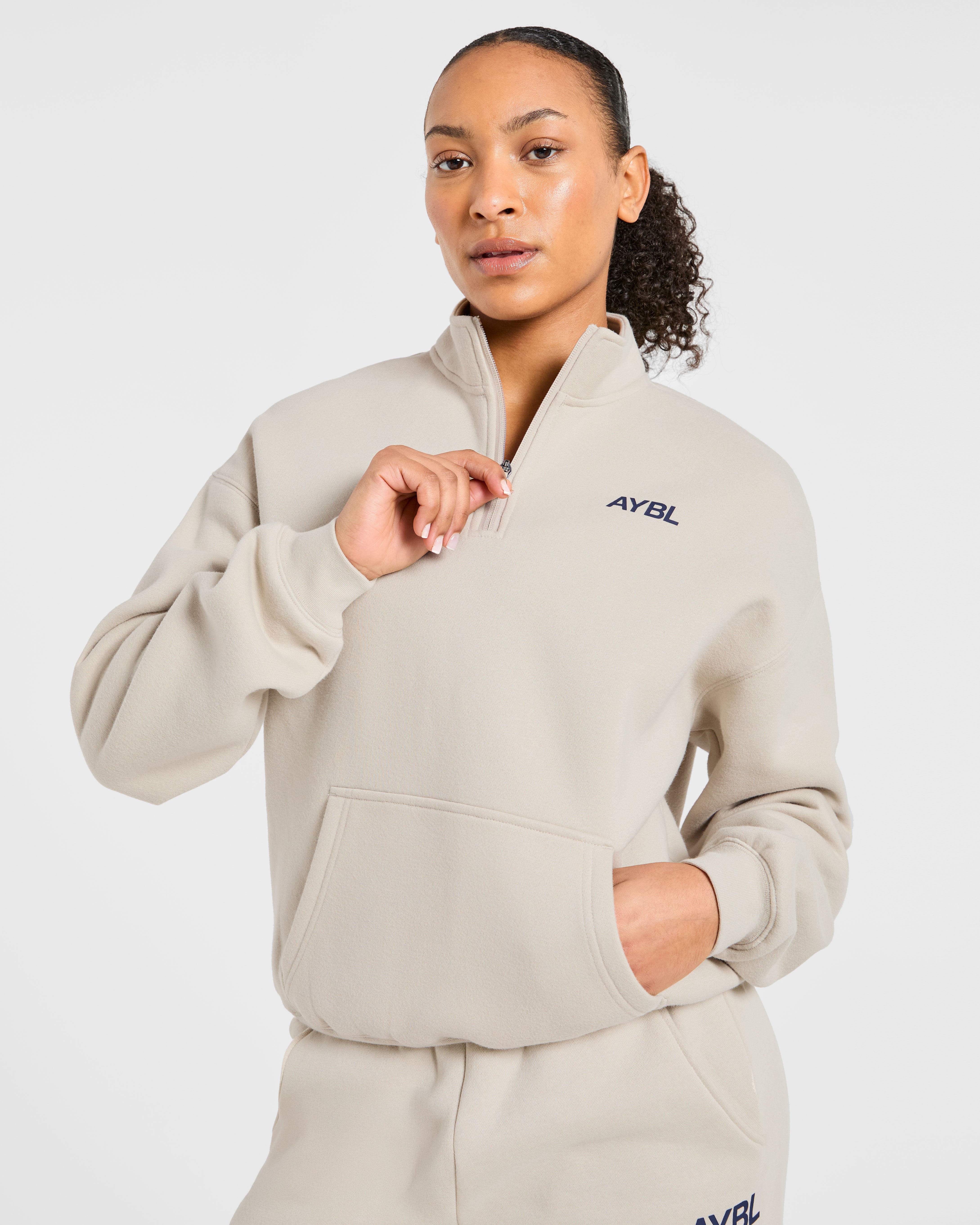 Sports Club Oversized 1/4 Zip Pullover - Sand/Navy