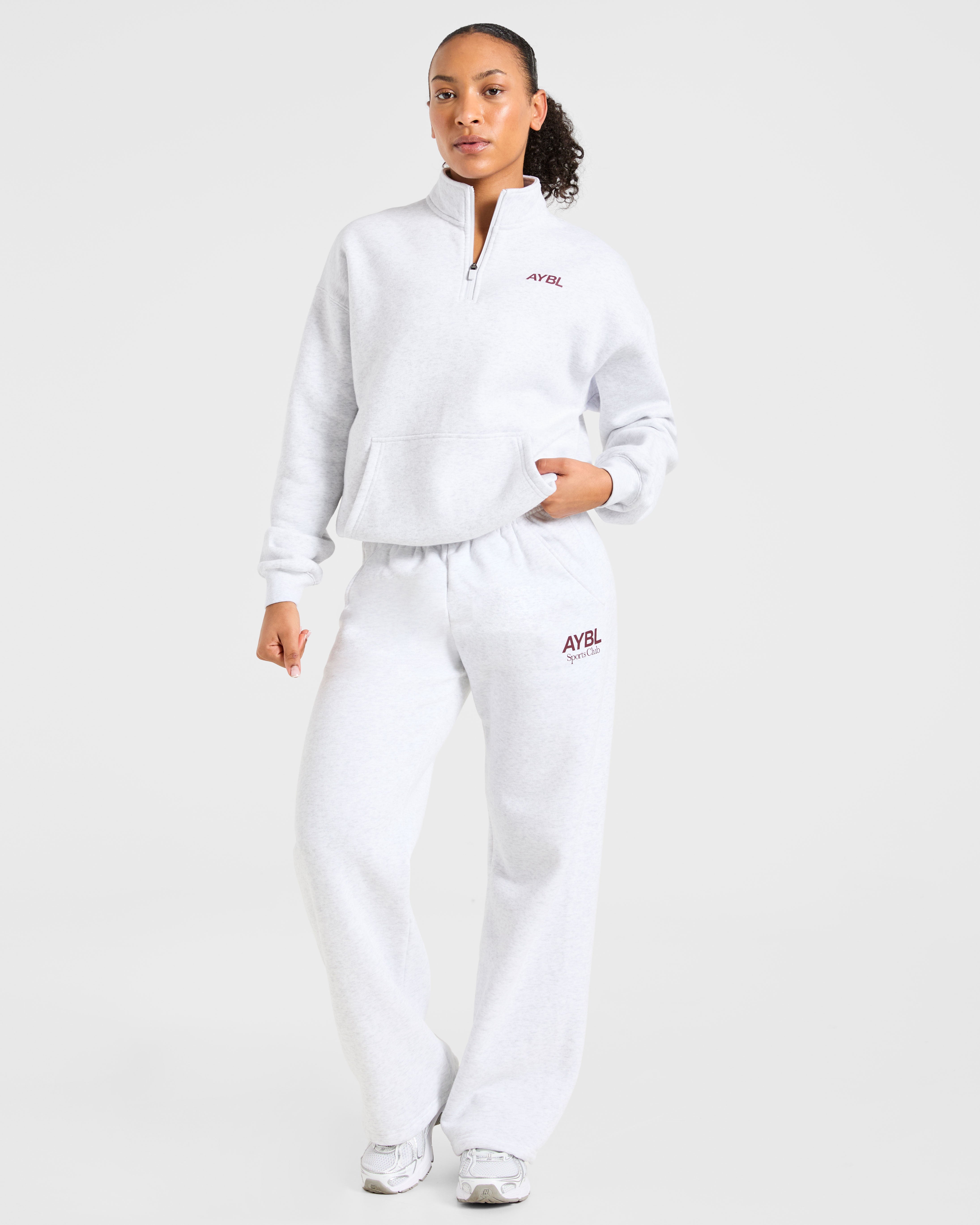 Sports Club Oversized 1/4 Zip Pullover - Grey Marl/Burgundy