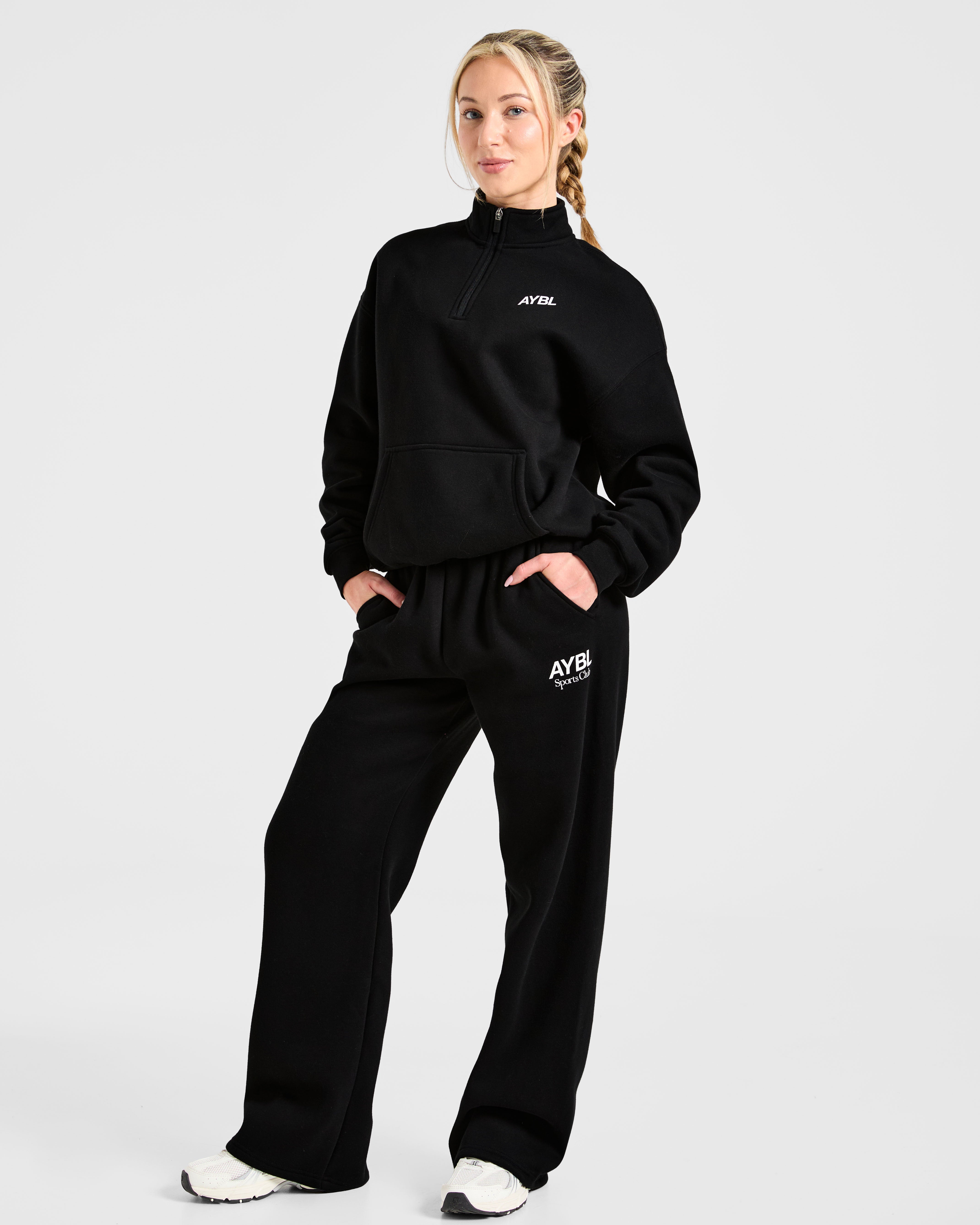 Sports Club Oversized 1/4 Zip Pullover - Black/White