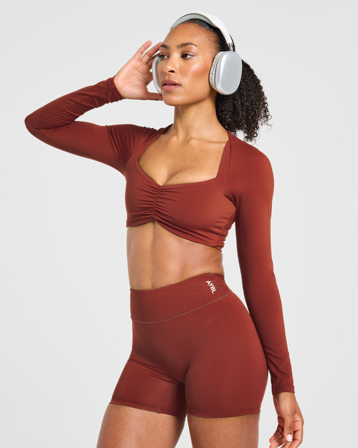Physique Long Sleeve Crop Top - Deep Auburn