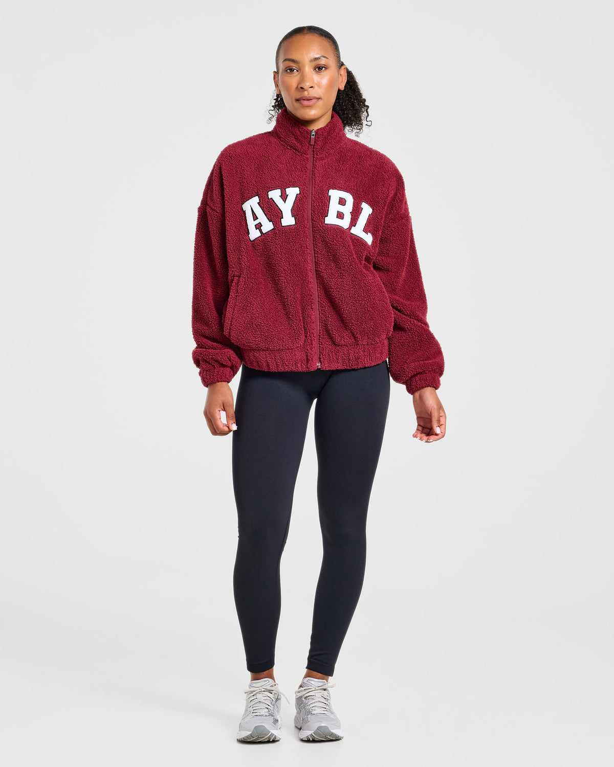 Varsity Oversized Fleece Zip Up Jacket - Mahogany Red