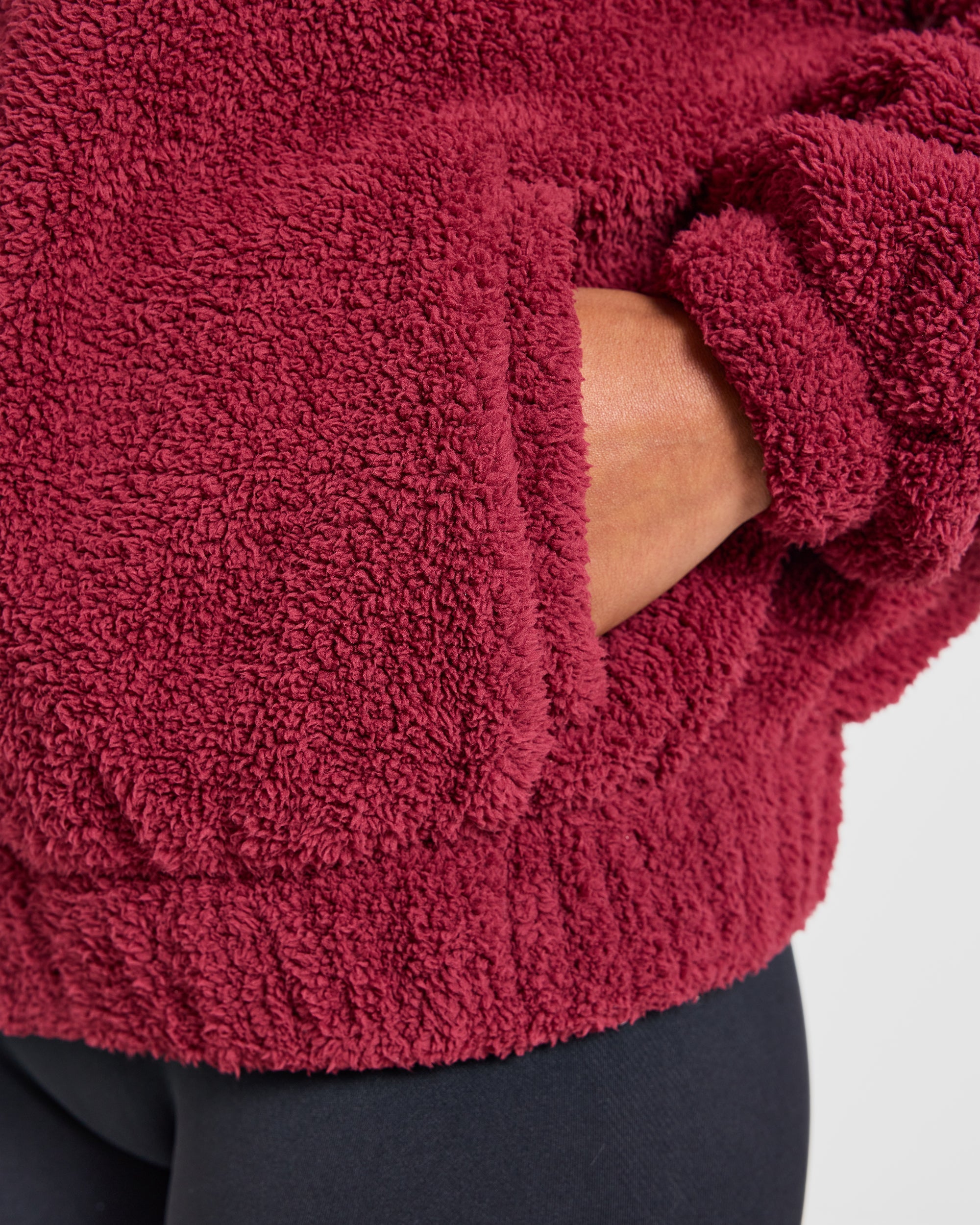 Varsity Oversized Fleece Zip Up Jacket - Mahogany Red