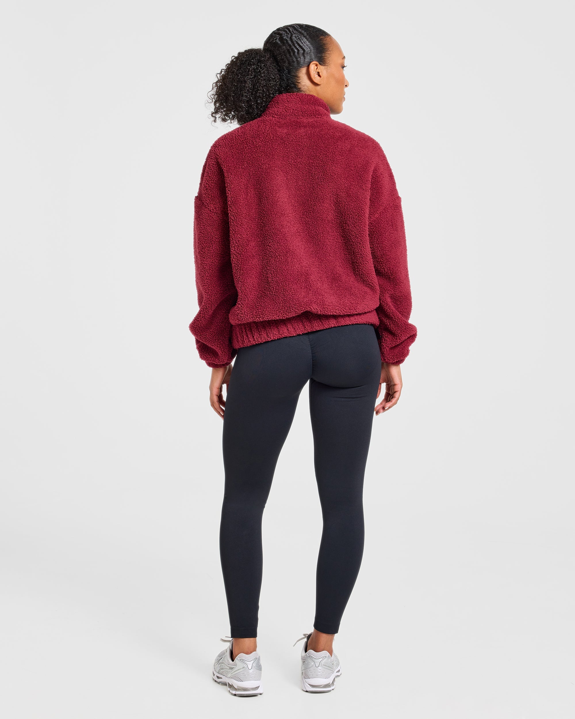Varsity Oversized Fleece Zip Up Jacket - Mahogany Red