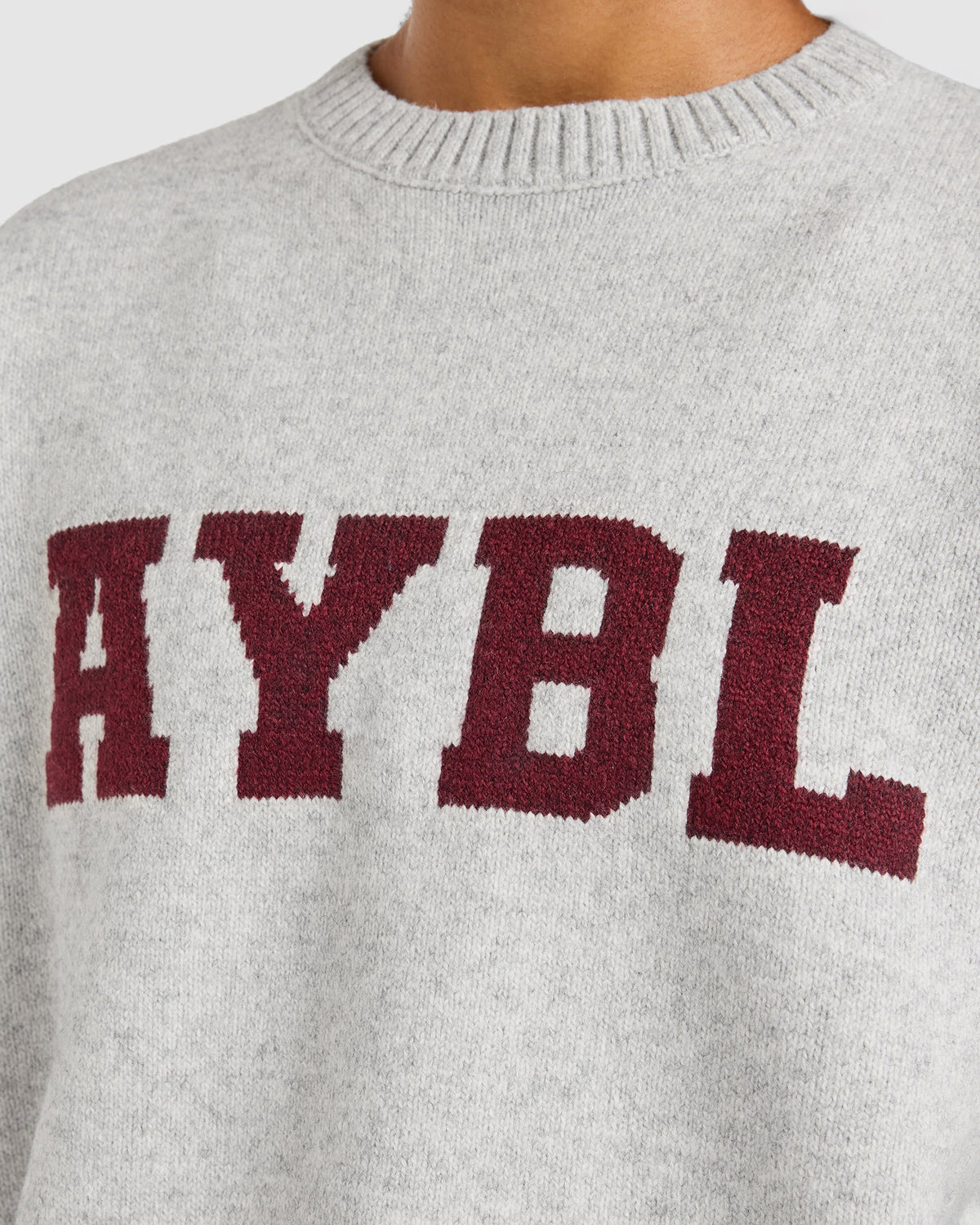 Varsity Oversized Knitted Sweater - Grey Marl/Burgundy