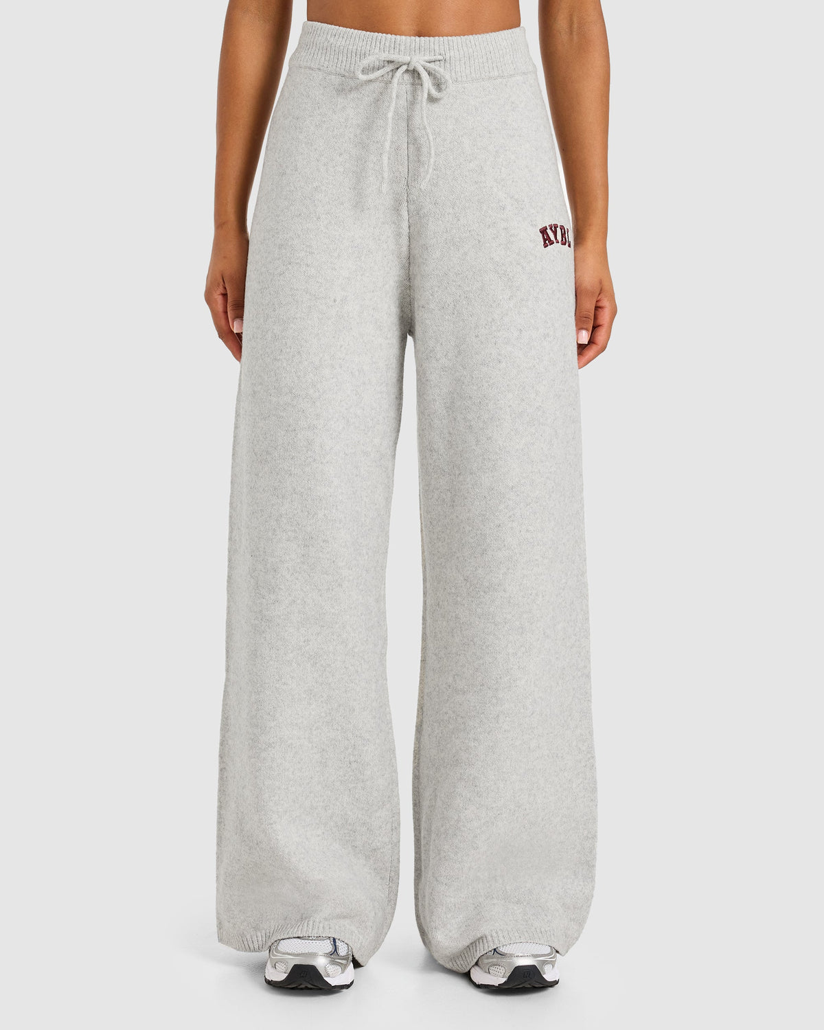 Varsity Oversized Knitted Joggers - Grey Marl/Burgundy