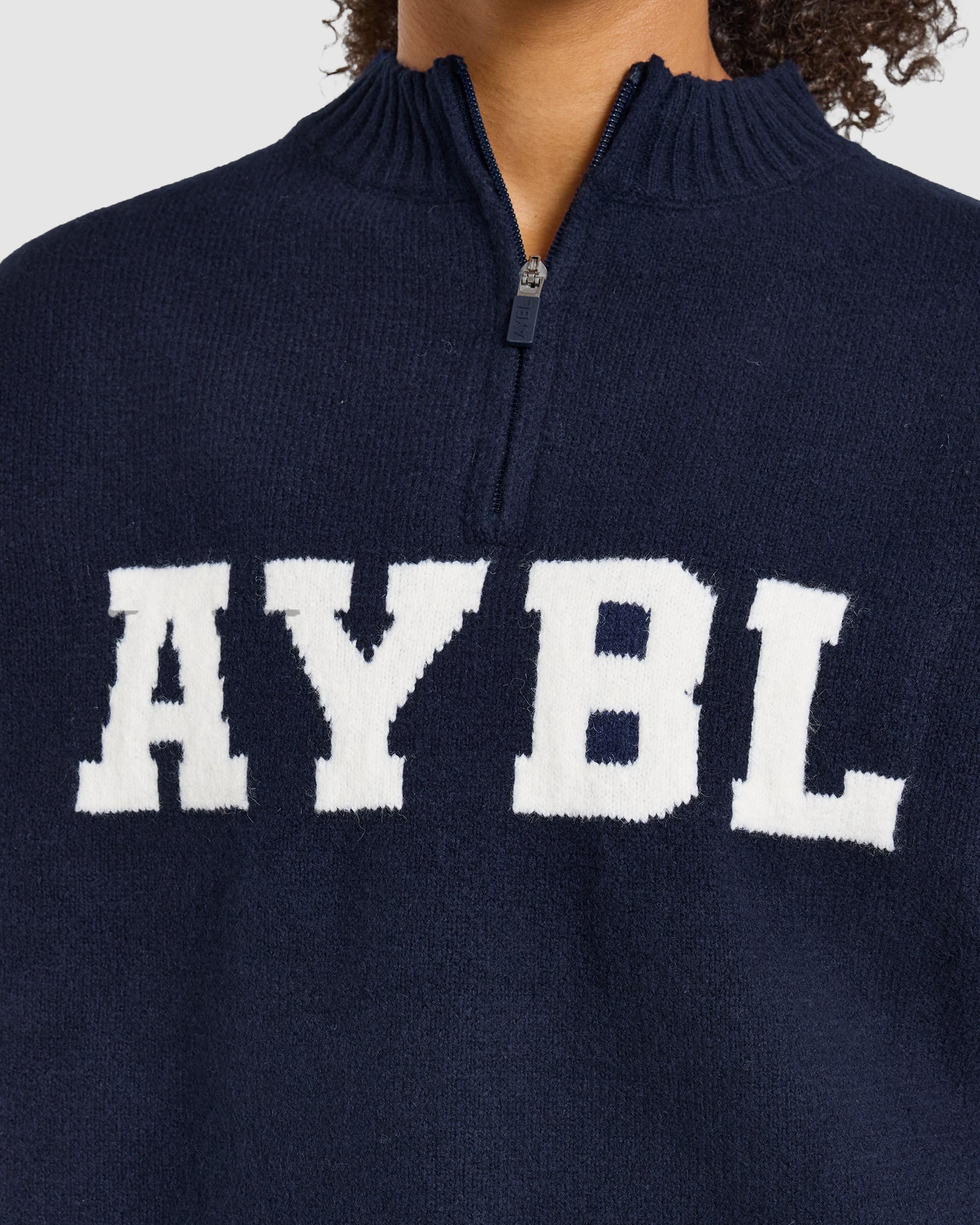 Varsity Oversized Knitted 1/4 Zip Pullover - Navy