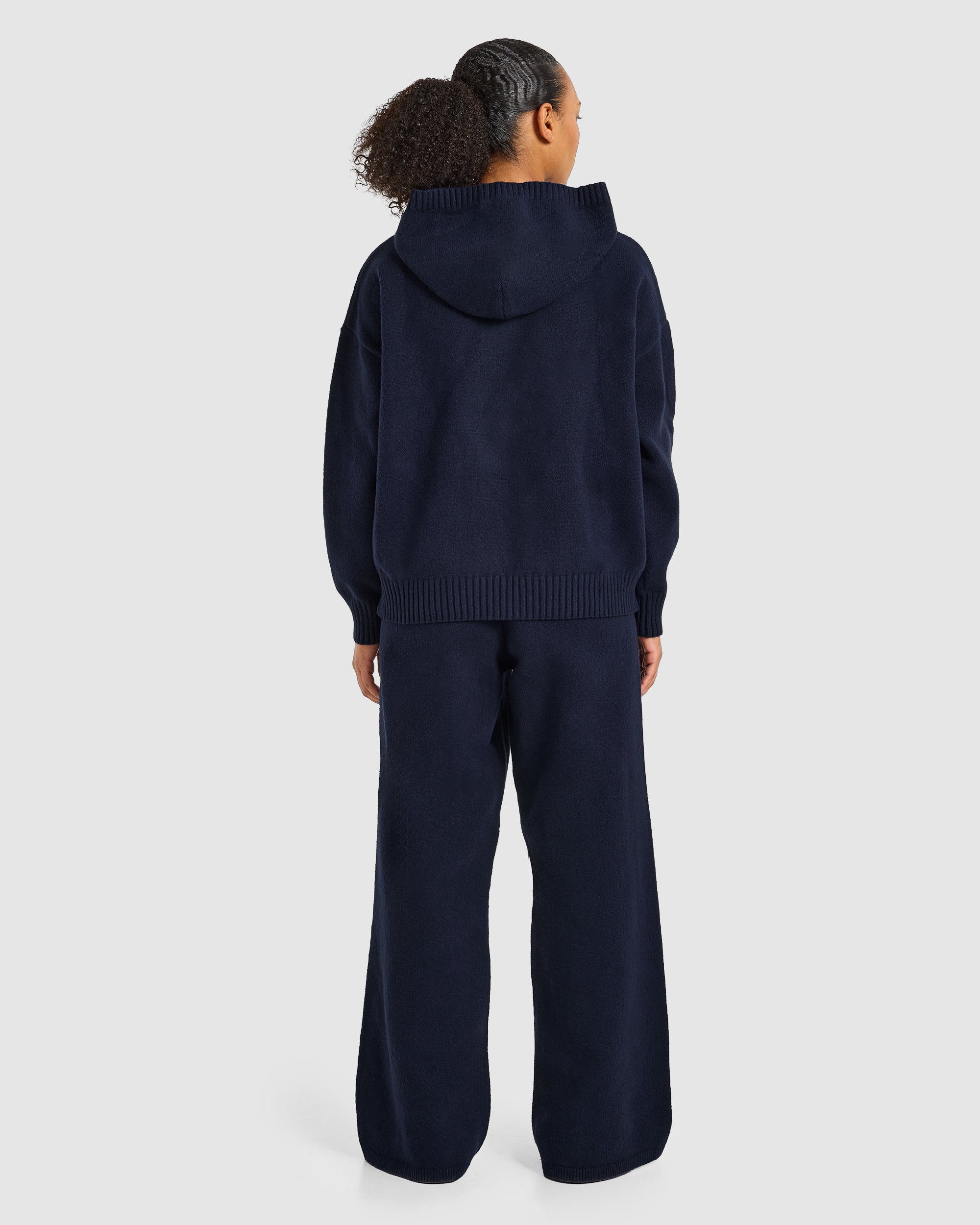 Varsity Oversized Knitted Hoodie - Navy