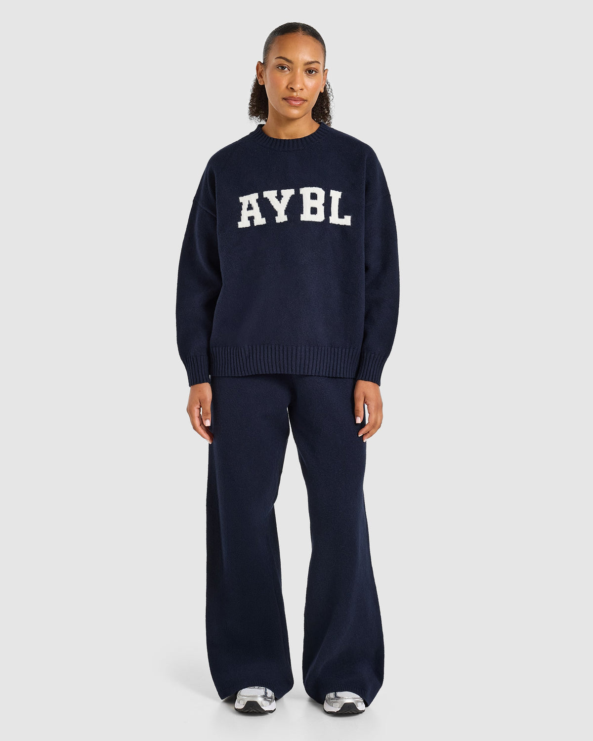 Varsity Oversized Knitted Sweater - Navy