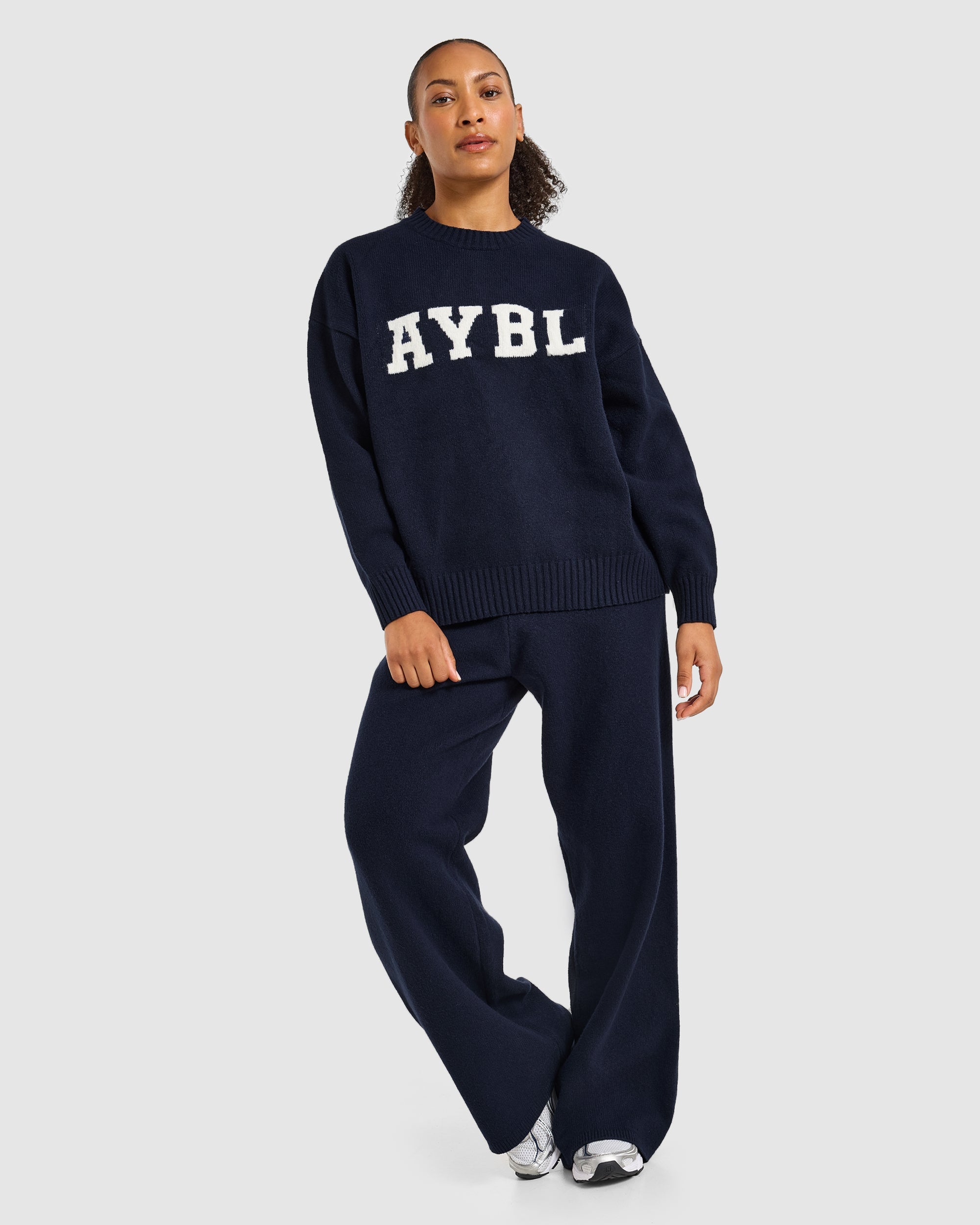 Varsity Oversized Knitted Joggers - Navy