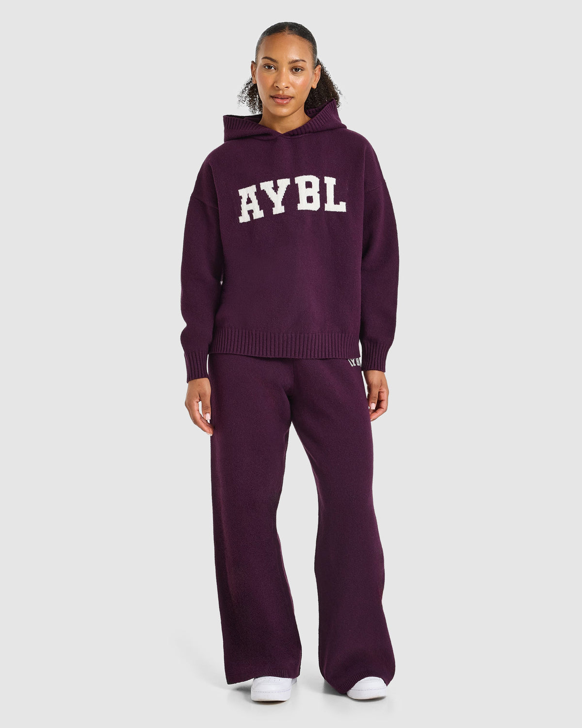 Varsity Oversized Knitted Hoodie - Plum