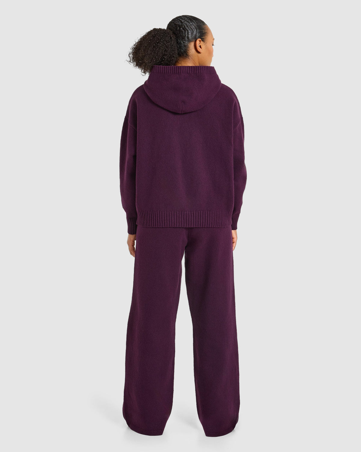 Varsity Oversized Knitted Hoodie - Plum