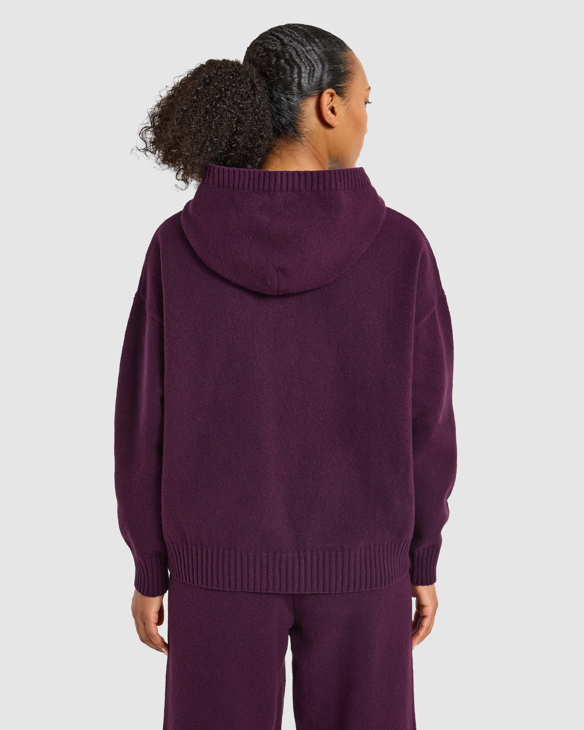 Varsity Oversized Knitted Hoodie - Plum