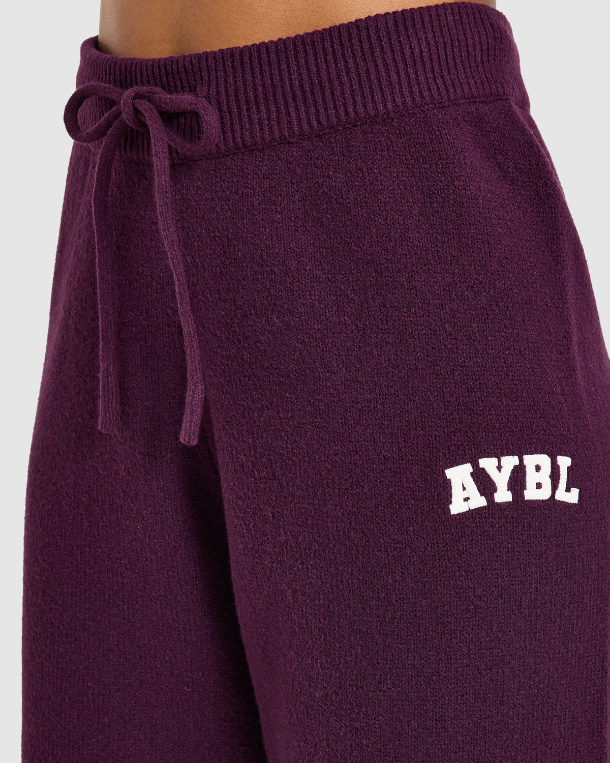 Varsity Oversized Knitted Joggers - Plum