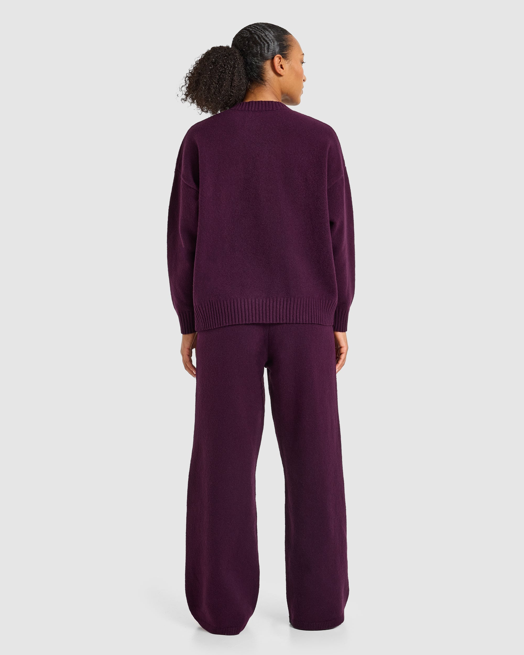 Varsity Oversized Knitted Sweater - Plum