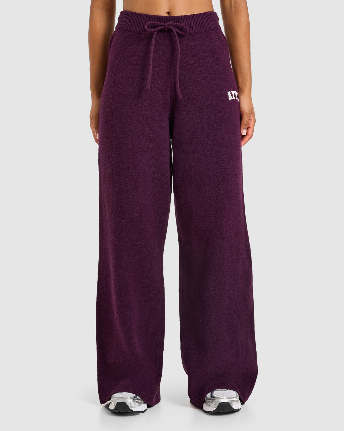 Varsity Oversized Knitted Joggers - Plum