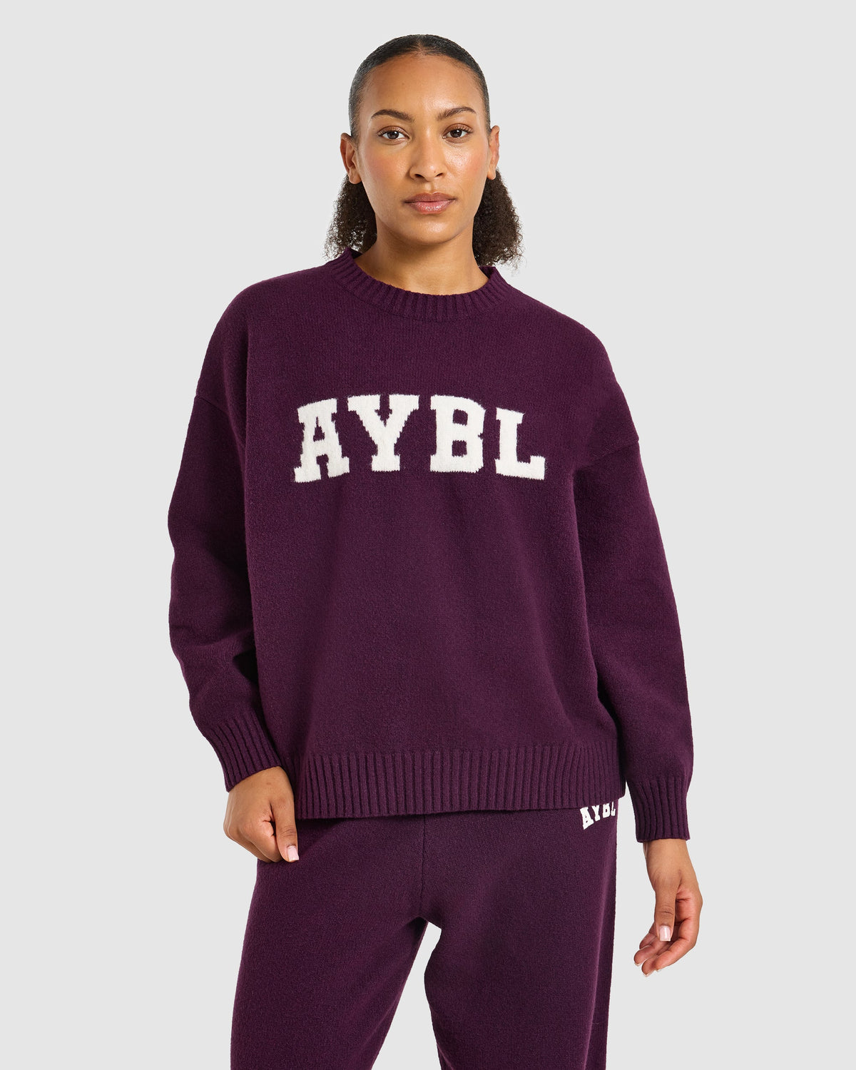 Varsity Oversized Knitted Sweater - Plum