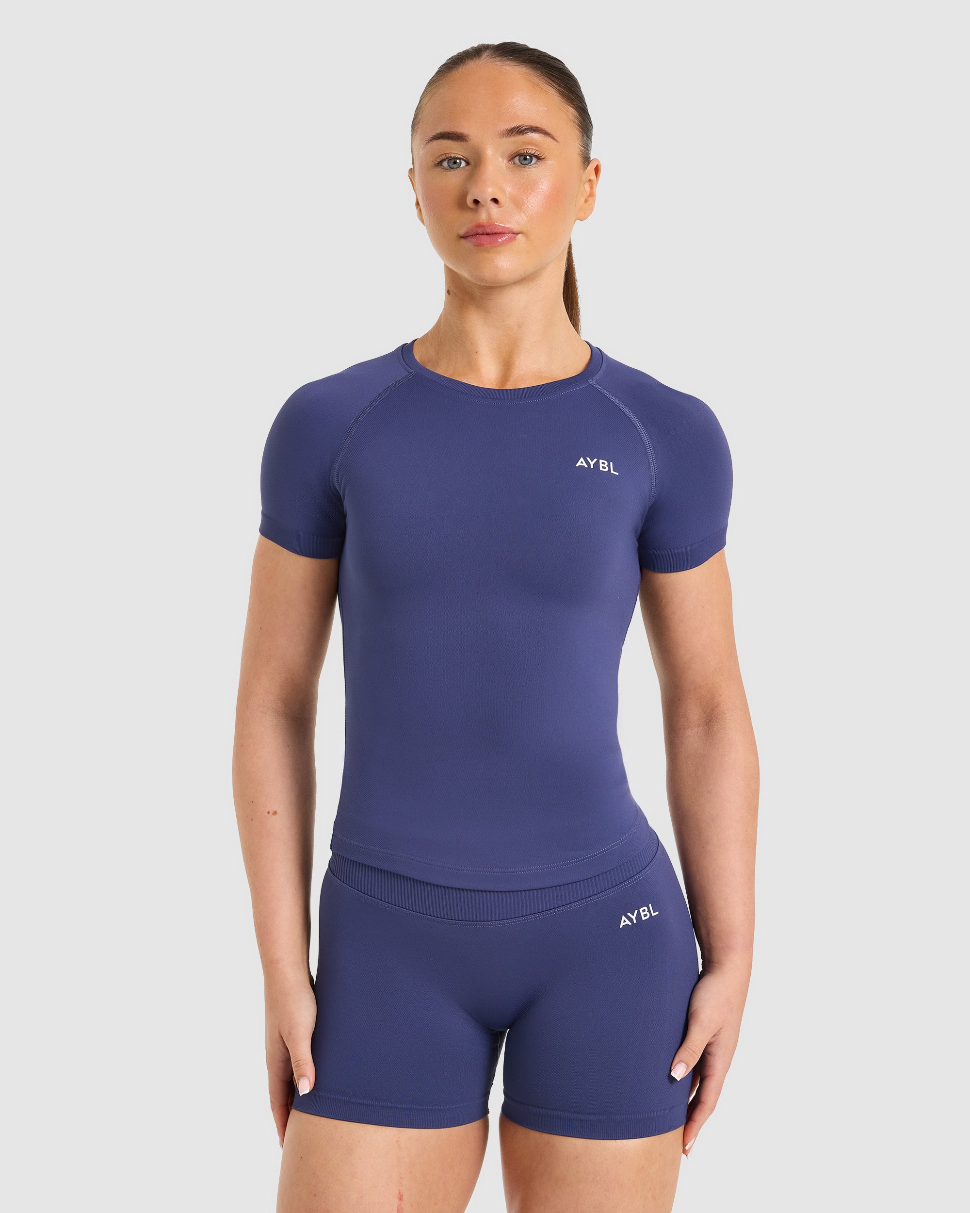 Enhance Seamless Short Sleeve Top - Storm Blue