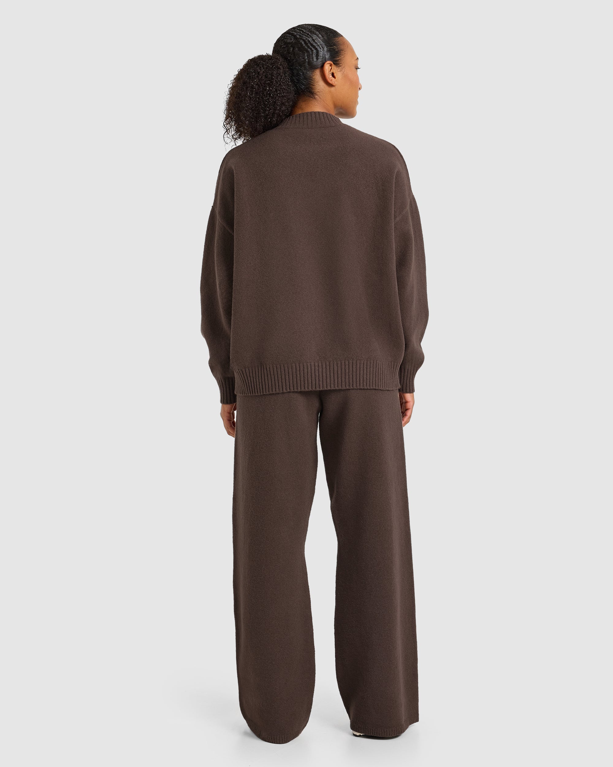 Varsity Oversized Knitted 1/4 Zip Pullover - Brown