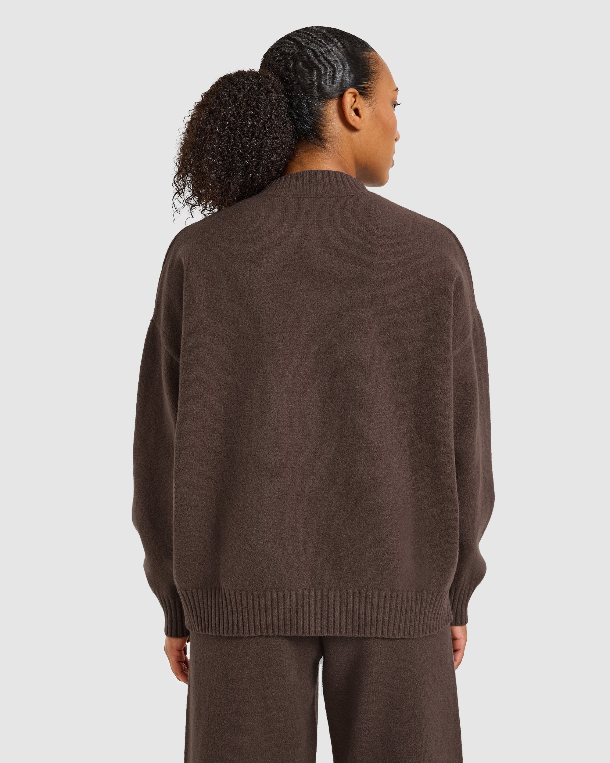 Varsity Oversized Knitted 1/4 Zip Pullover - Brown