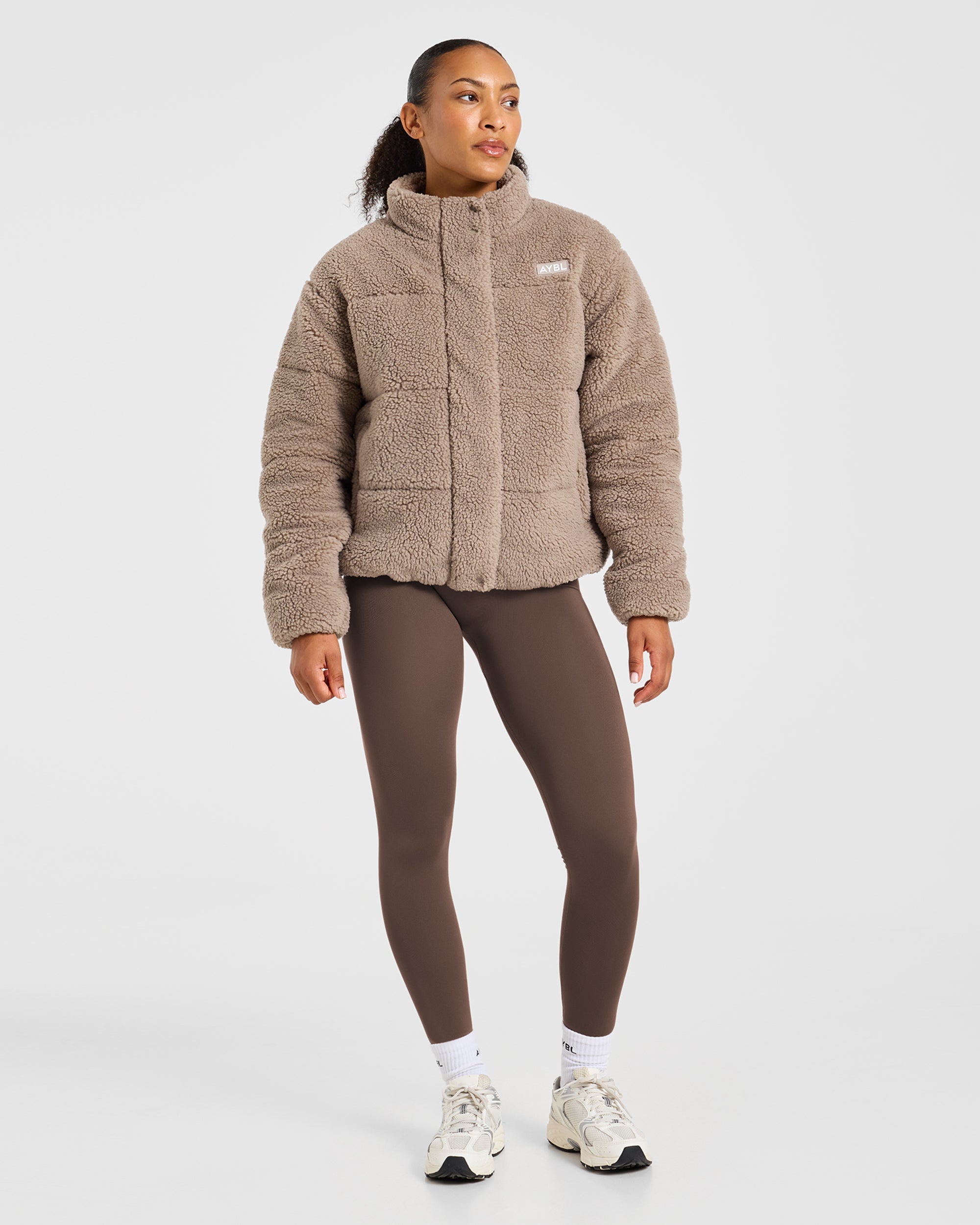 Signature Fleece Puffer Coat - Taupe