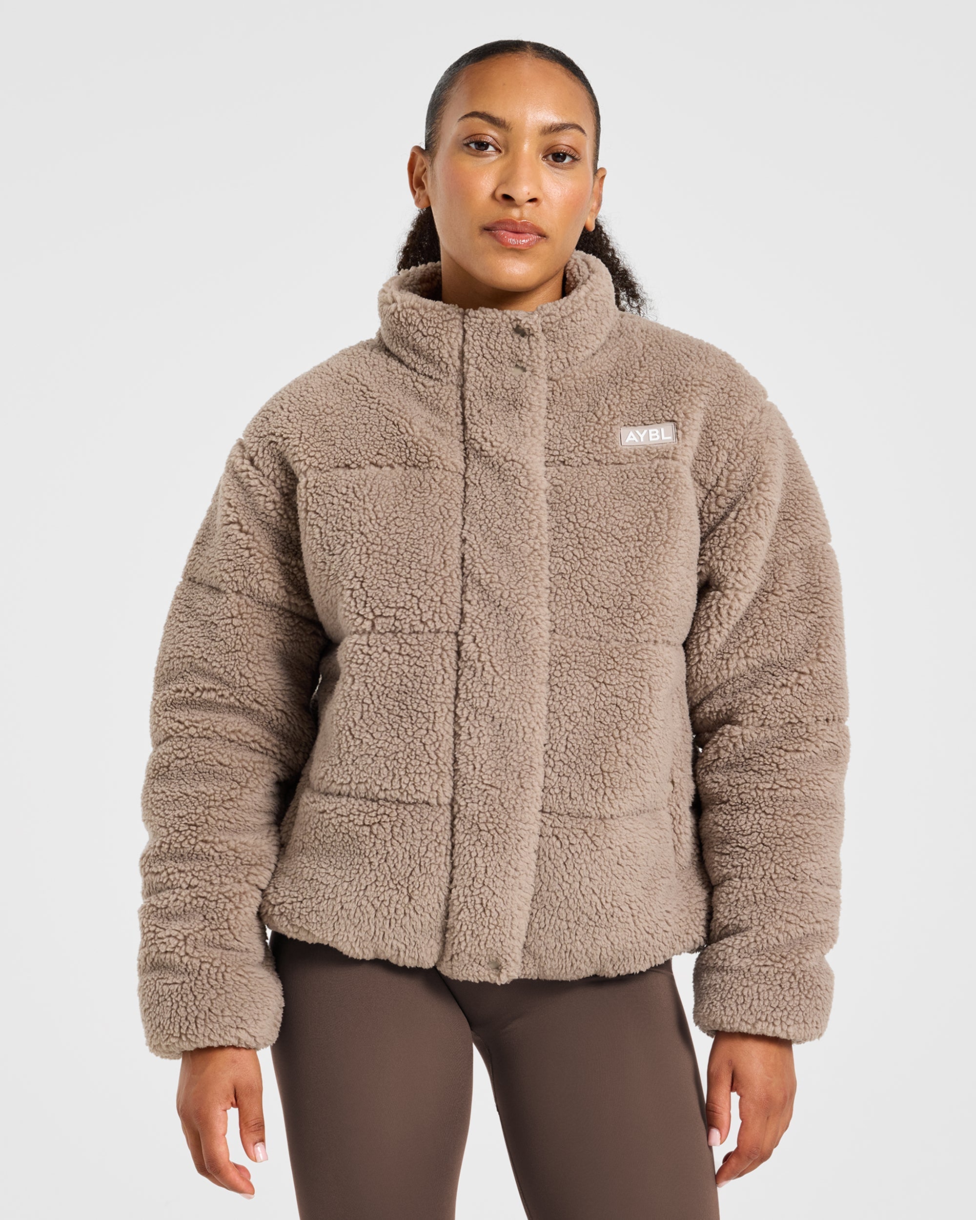 Signature Fleece Puffer Coat - Taupe