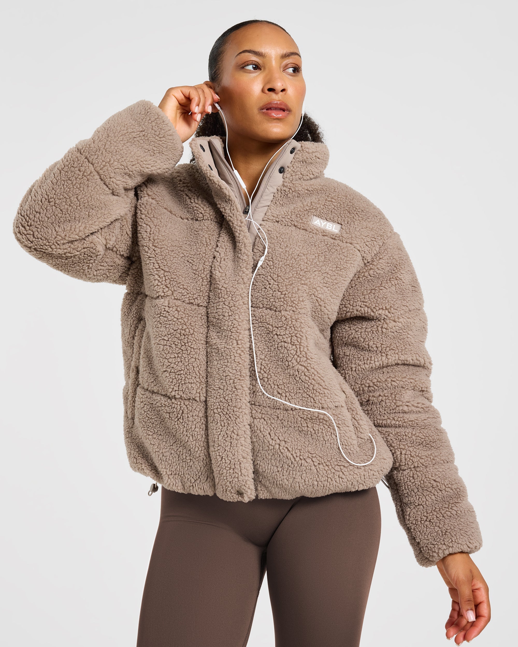 Signature Fleece Puffer Coat - Taupe