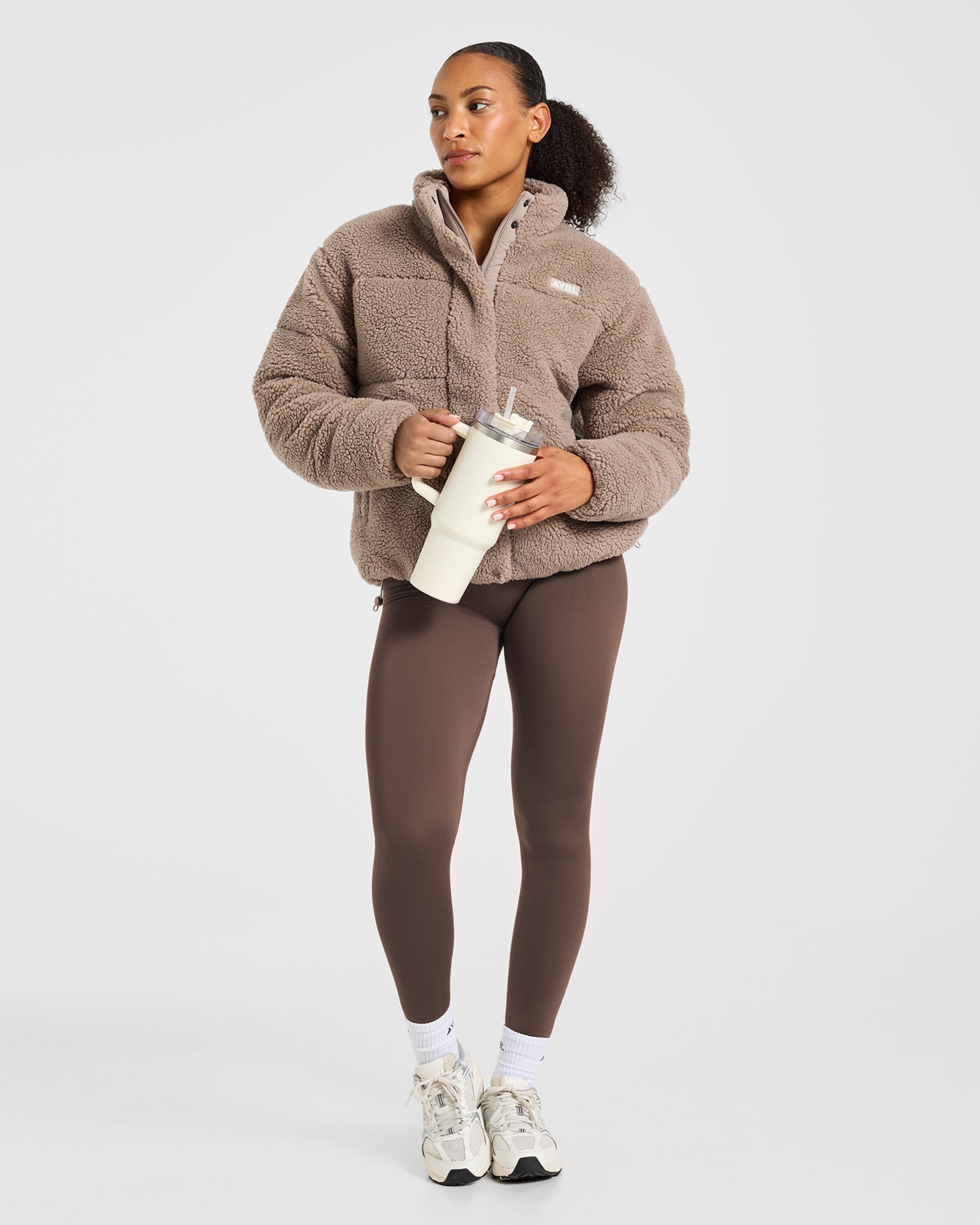 Signature Fleece Puffer Coat - Taupe