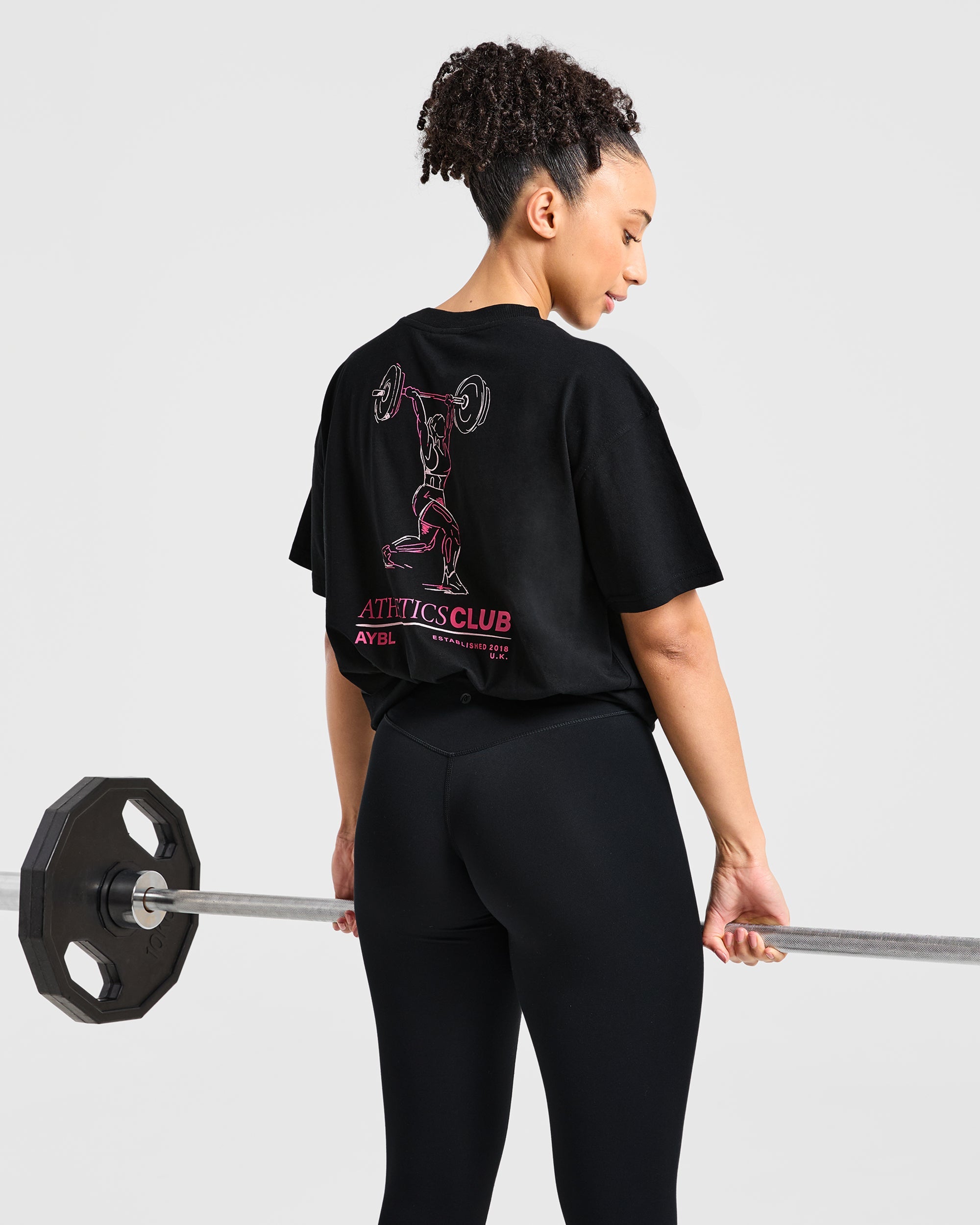 Power Lifting Illustration T Shirt - Black/Pink