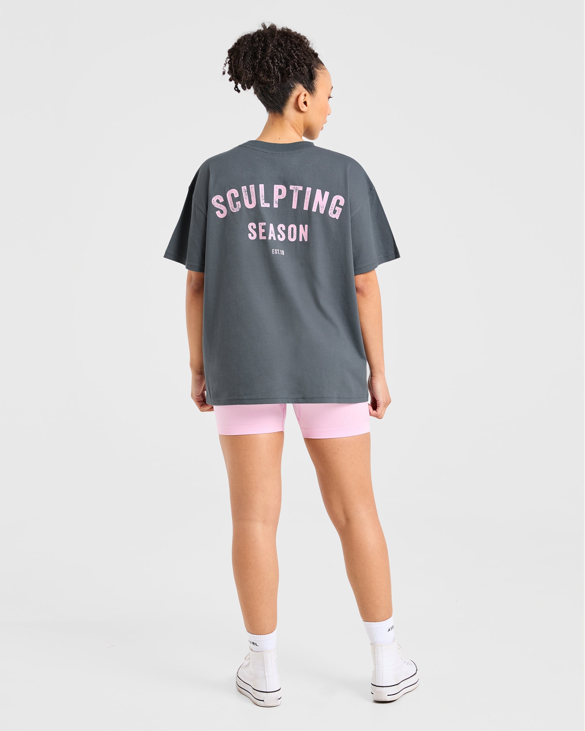 Sculpting Season Oversized T Shirt - Grey/Pink