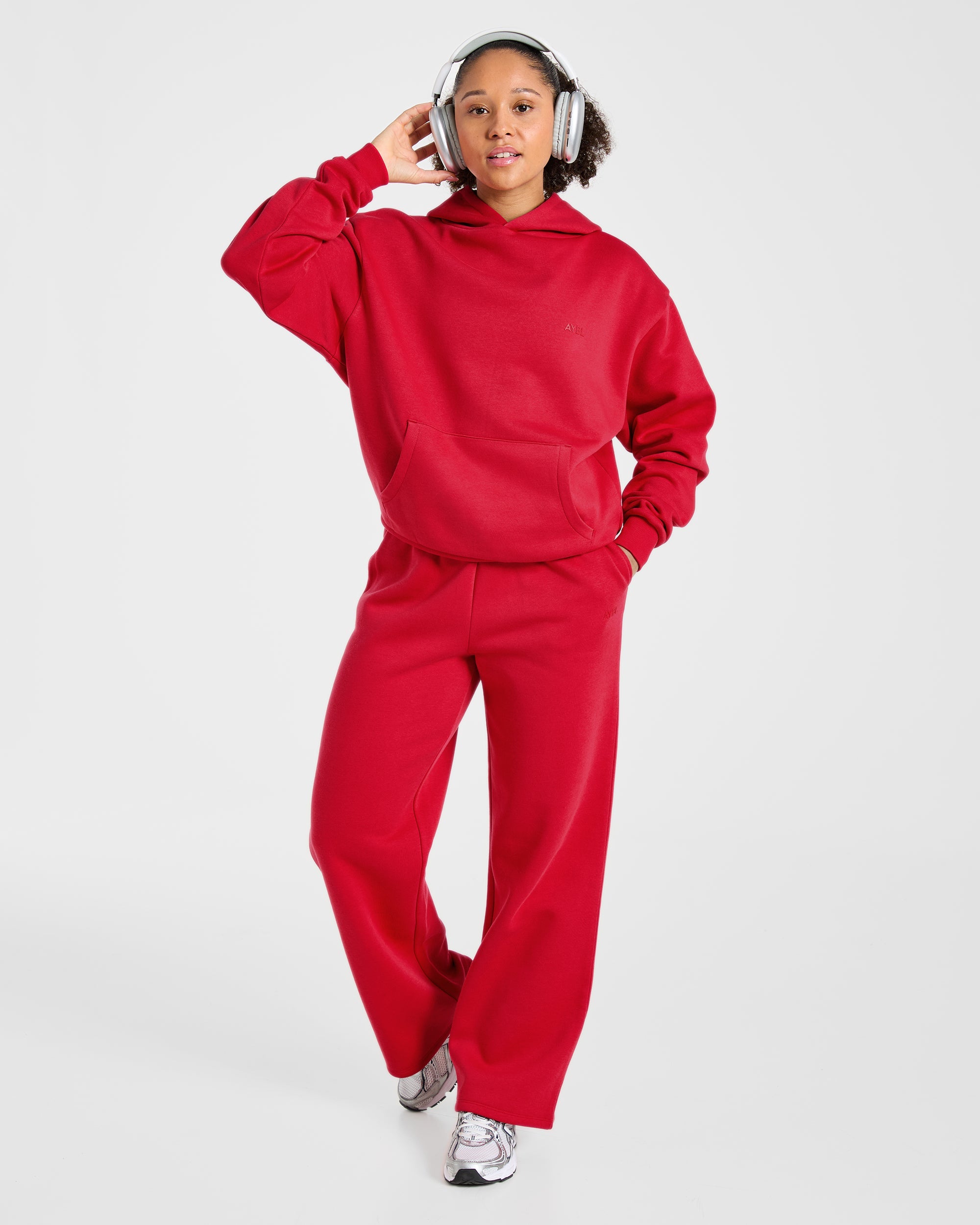 Lifestyle Oversized Straight Leg Joggers - Red
