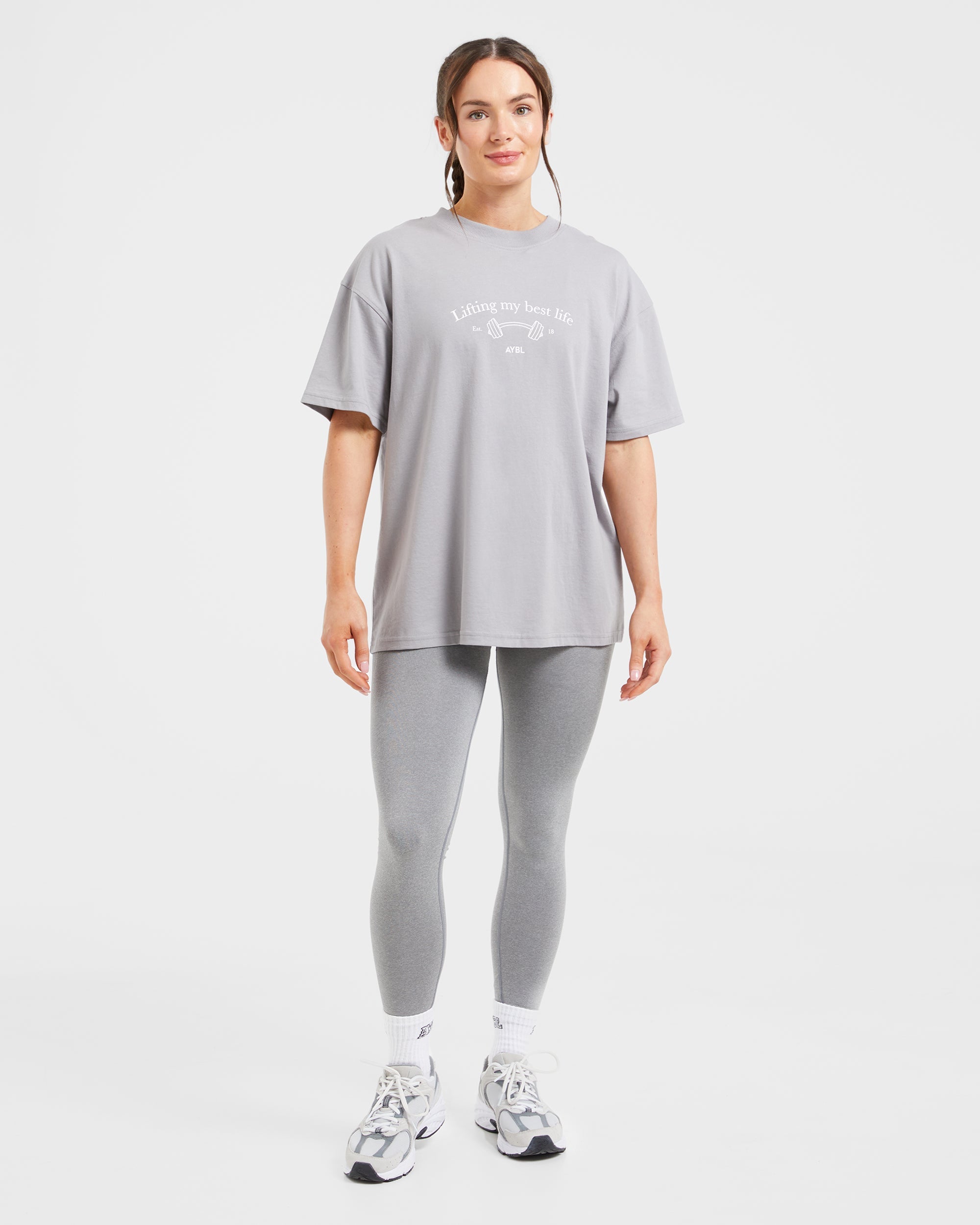 Lifting My Best Life Oversized T Shirt - Grey