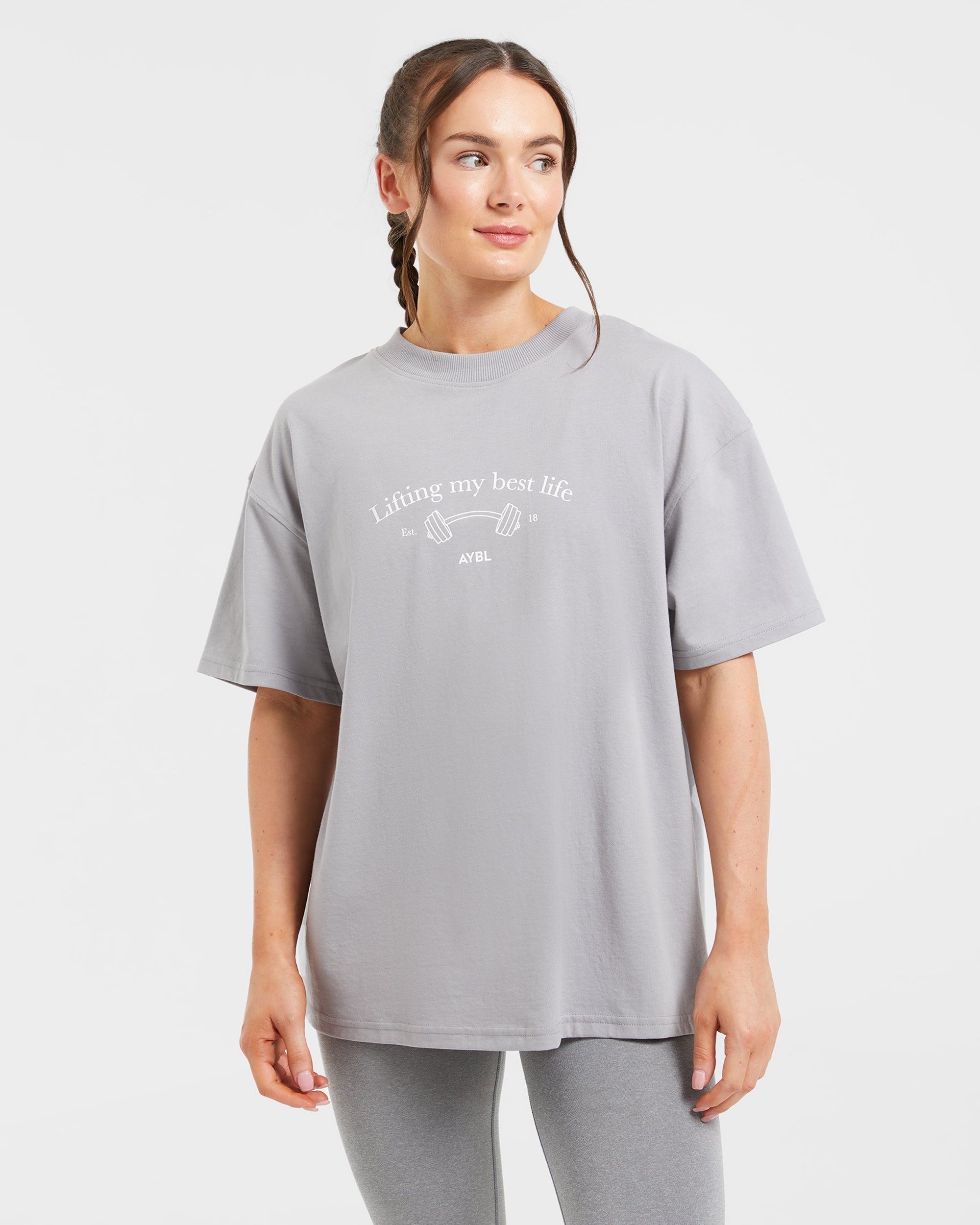 Lifting My Best Life Oversized T Shirt - Grey