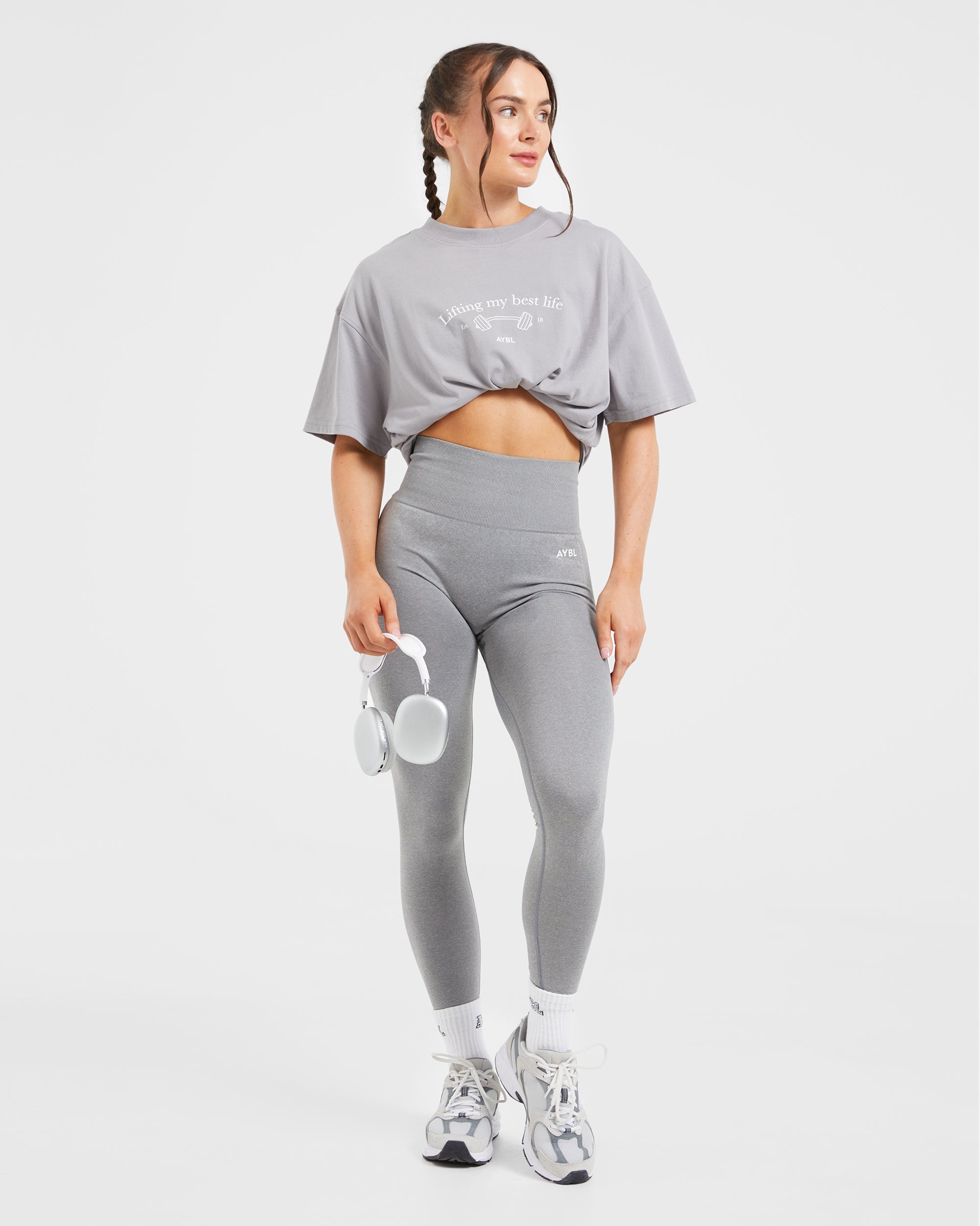 Lifting My Best Life Oversized T Shirt - Grey