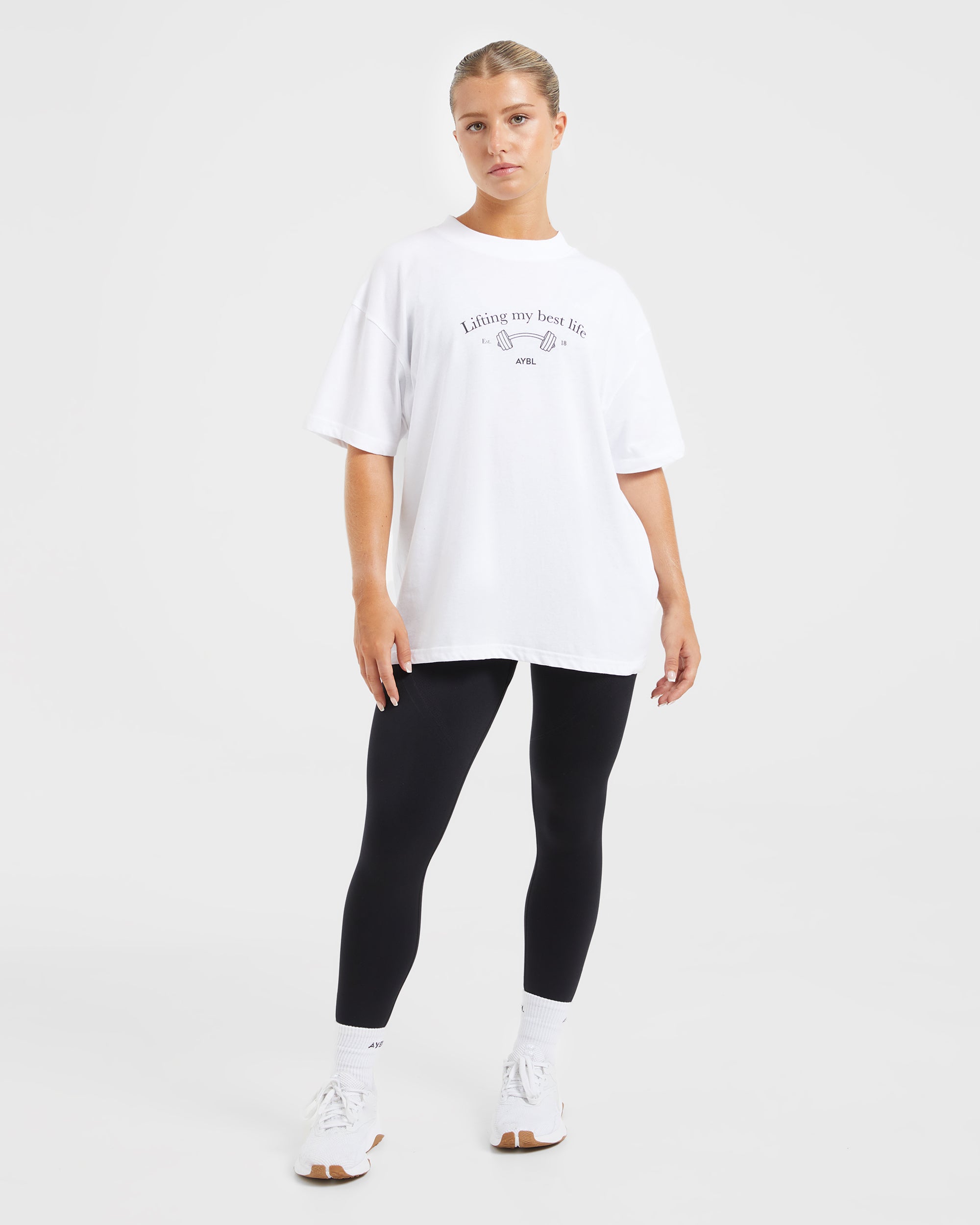 T shirt surdimensionné Lifting My Best Life - Blanc