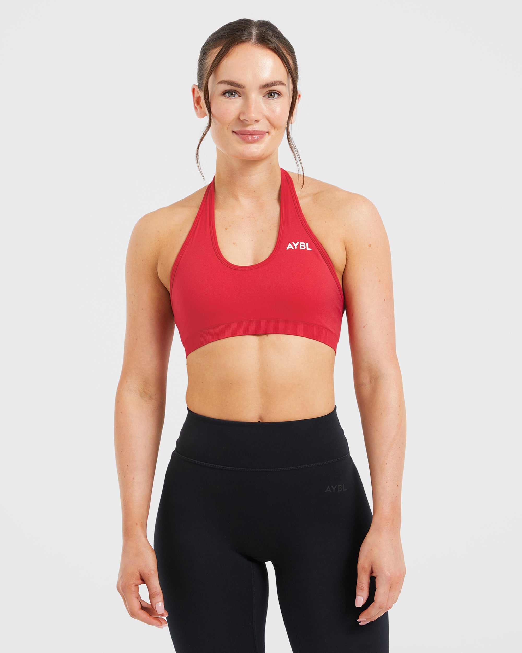 Essential Seamless Halterneck Sports Bra - Red