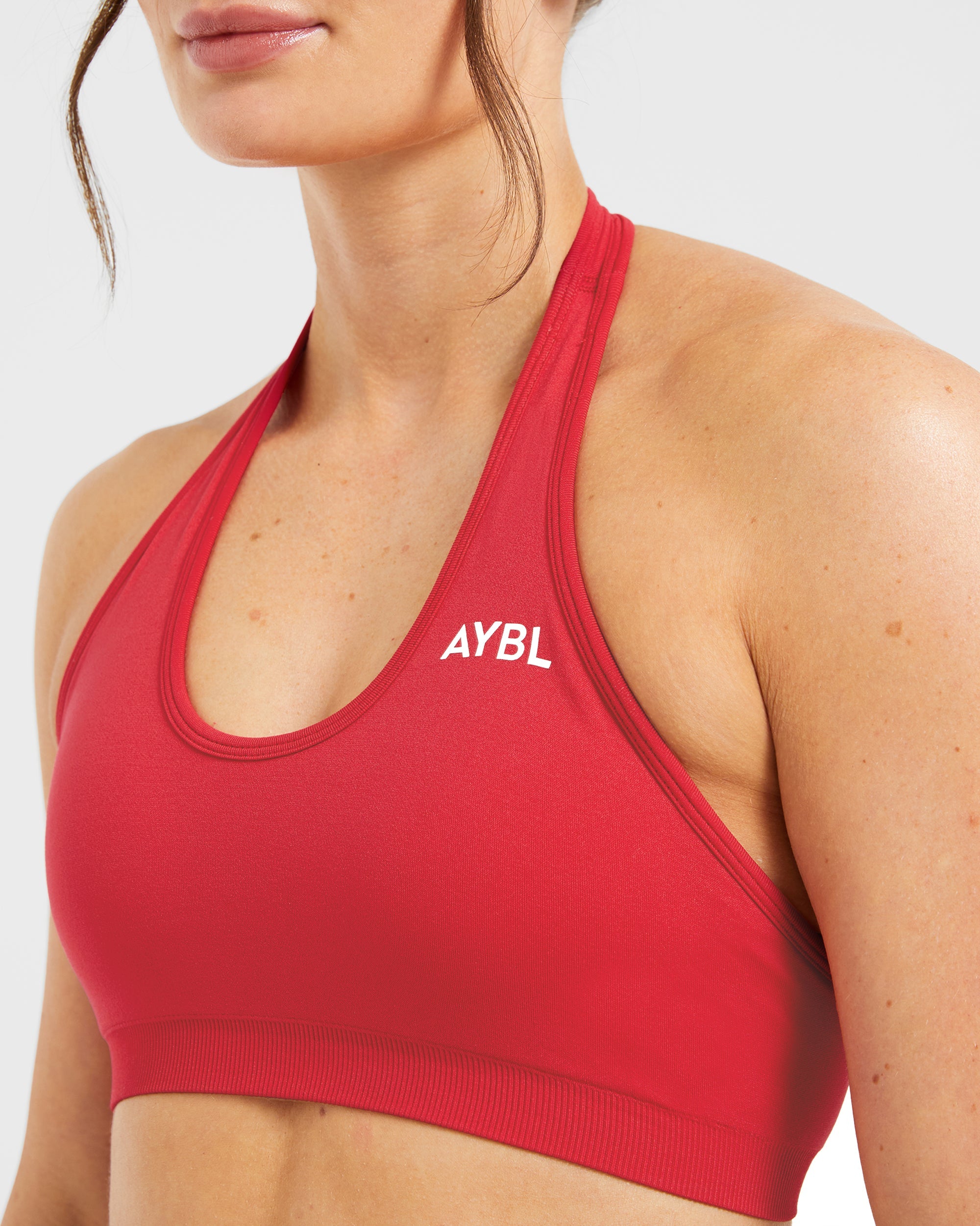 Essential Seamless Halterneck Sports Bra - Red