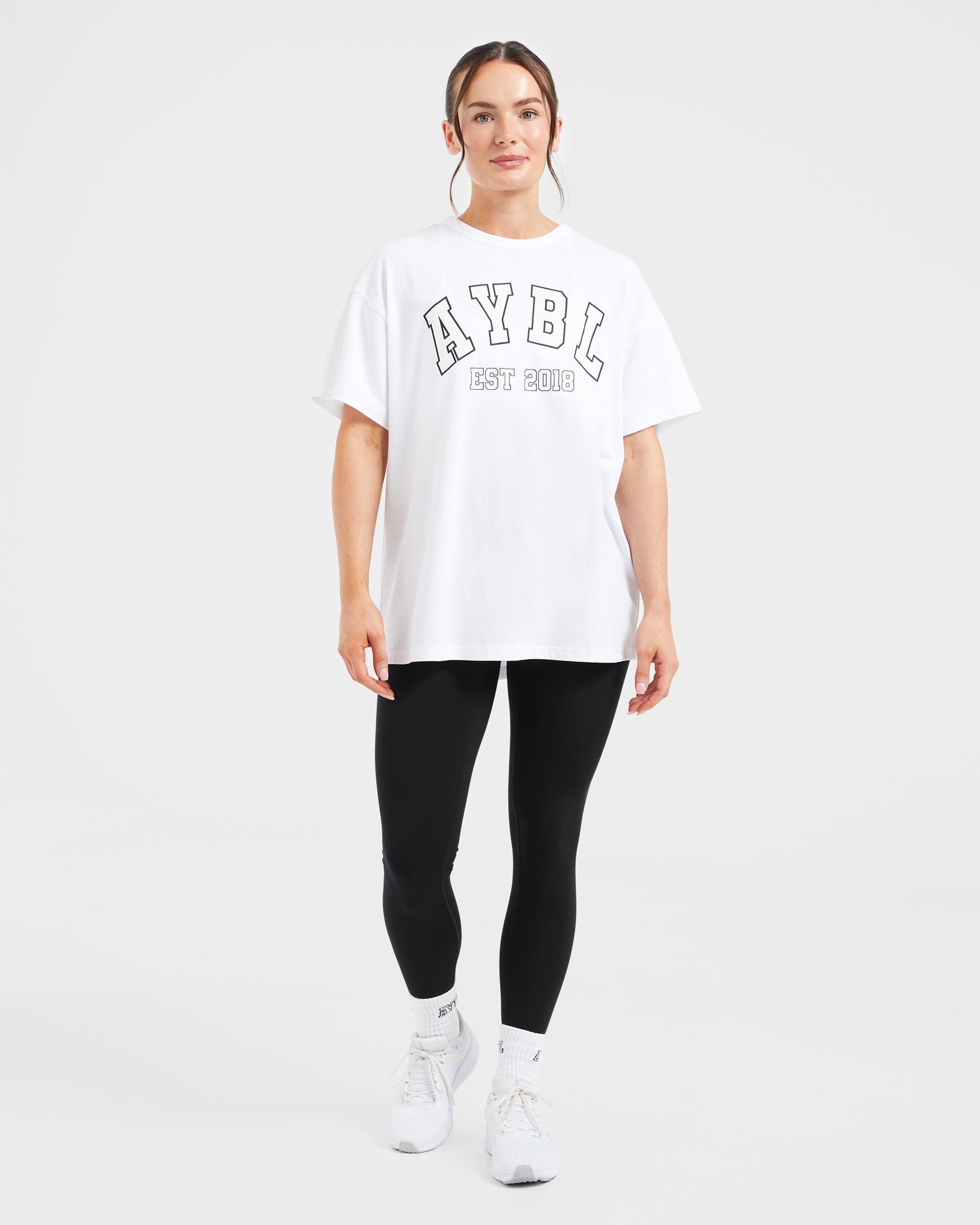 Varsity-Übergroßes T-Shirt – Weiß