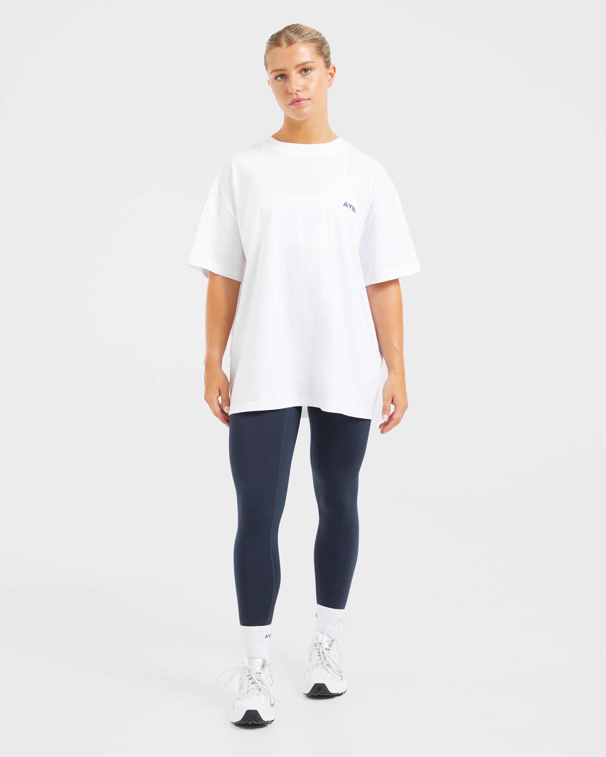 AYBL Lift Italic Oversized T Shirt - White/Navy