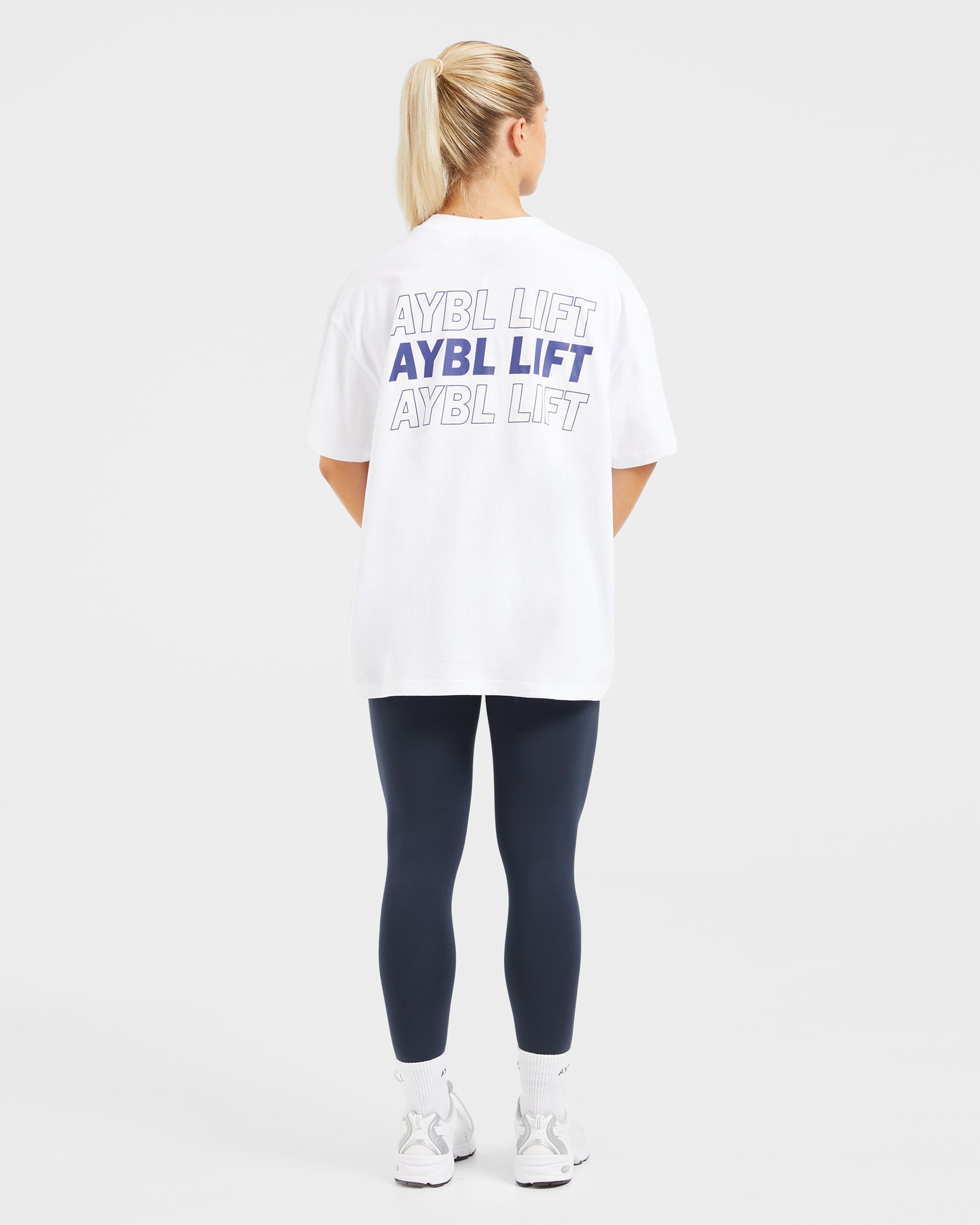 AYBL Lift Italic Oversized T Shirt - White/Navy