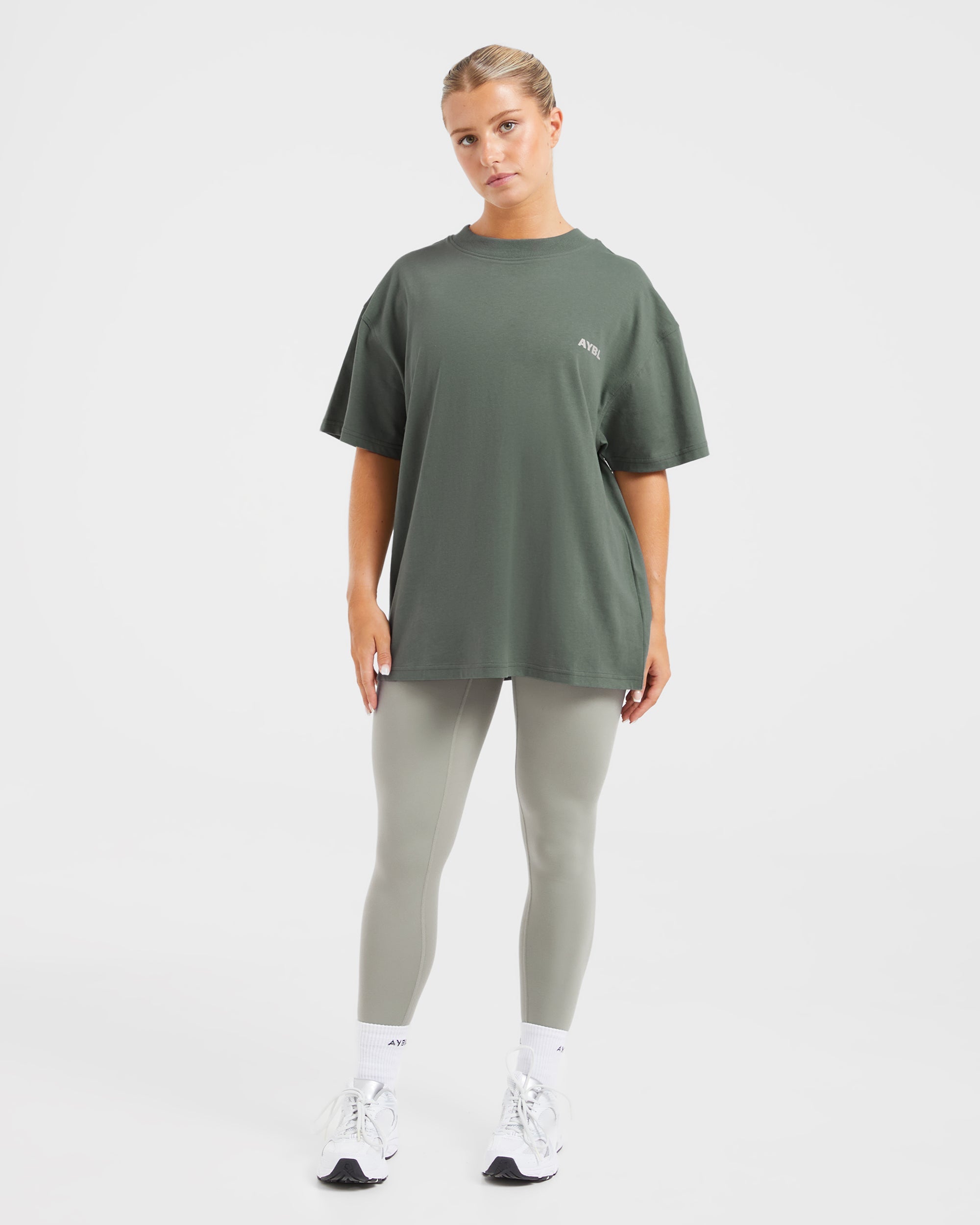 AYBL Lift Italic Oversized T Shirt - Green/Off White