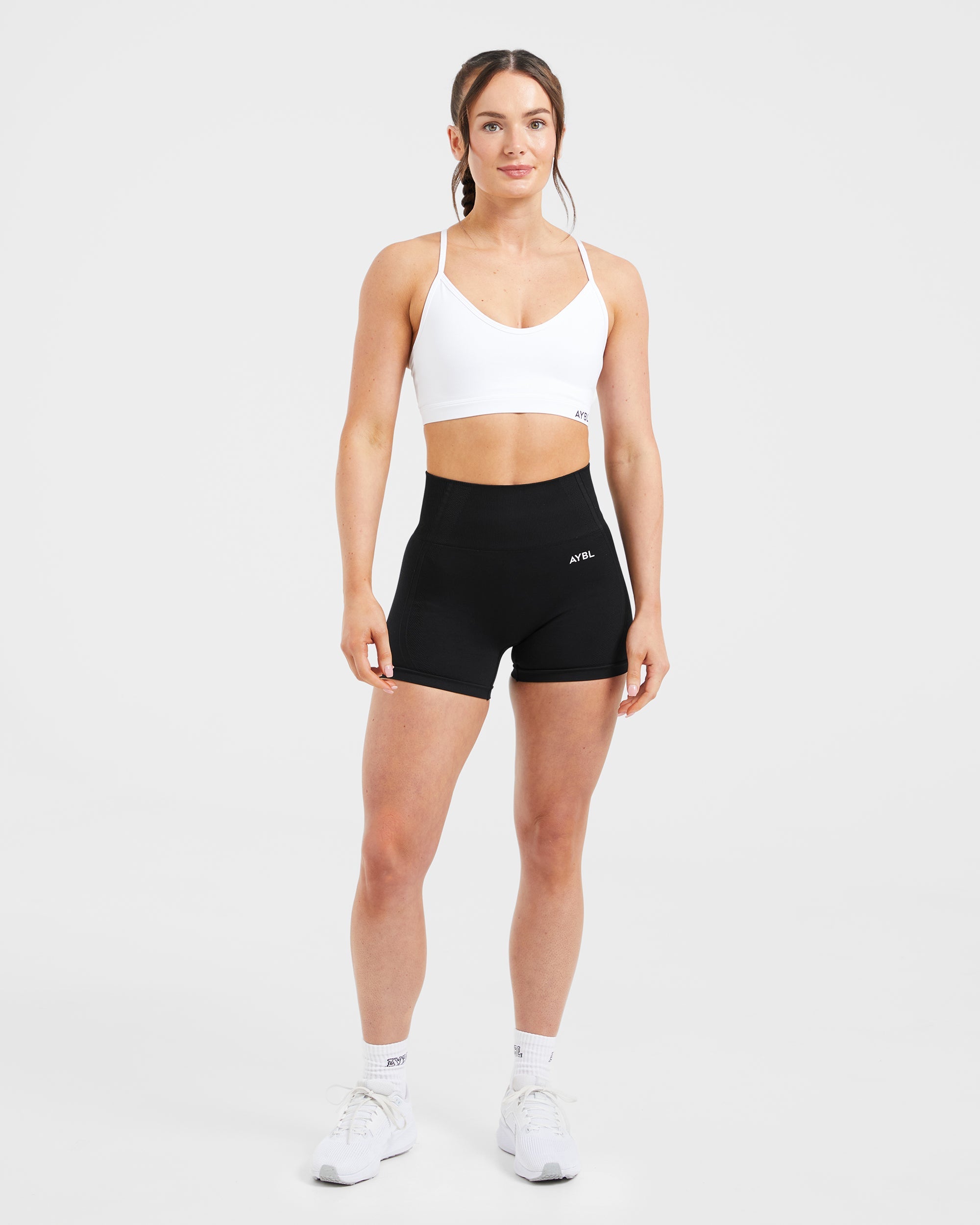 Essential V Neck Sports Bra - White