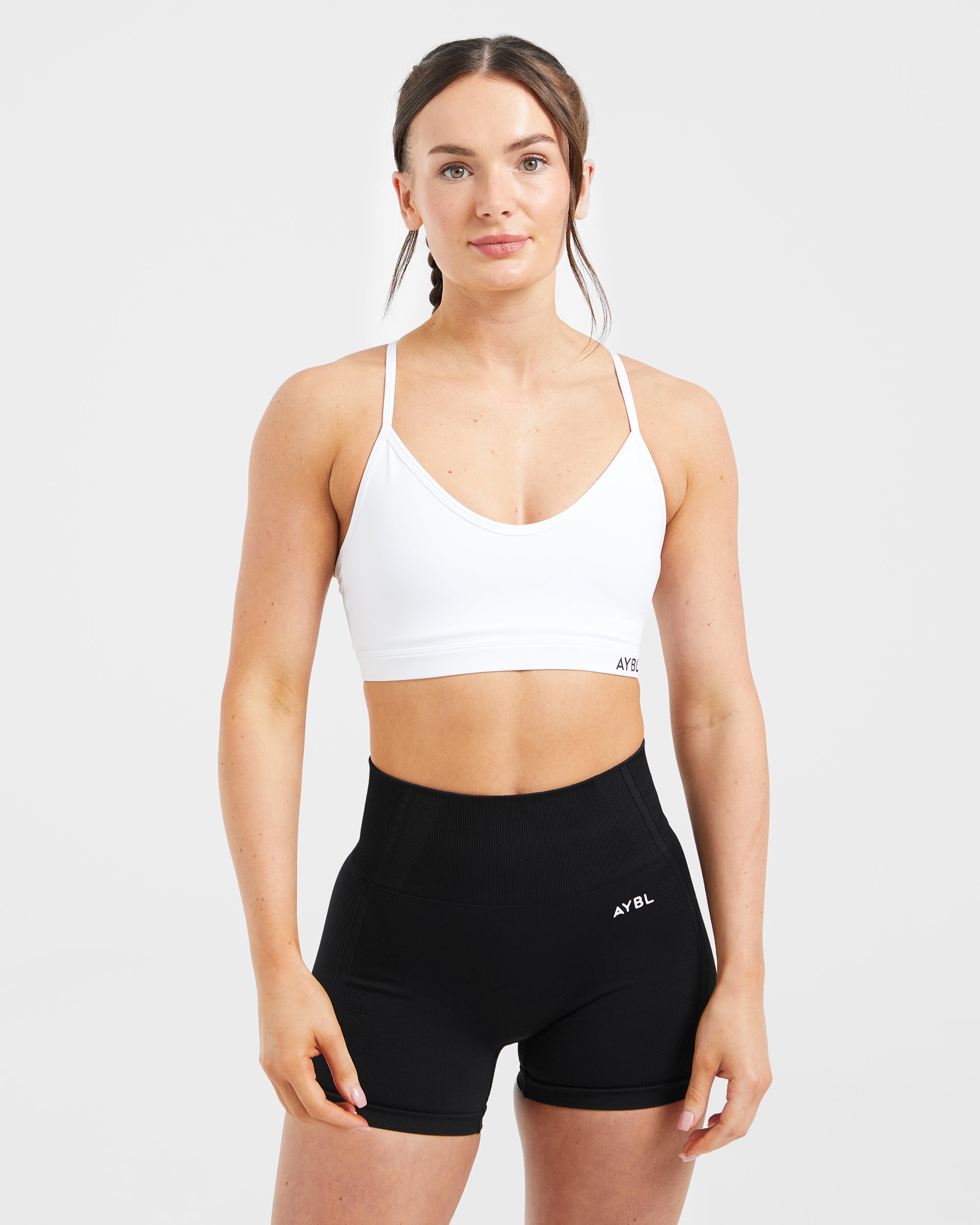 Essential V Neck Sports Bra - White