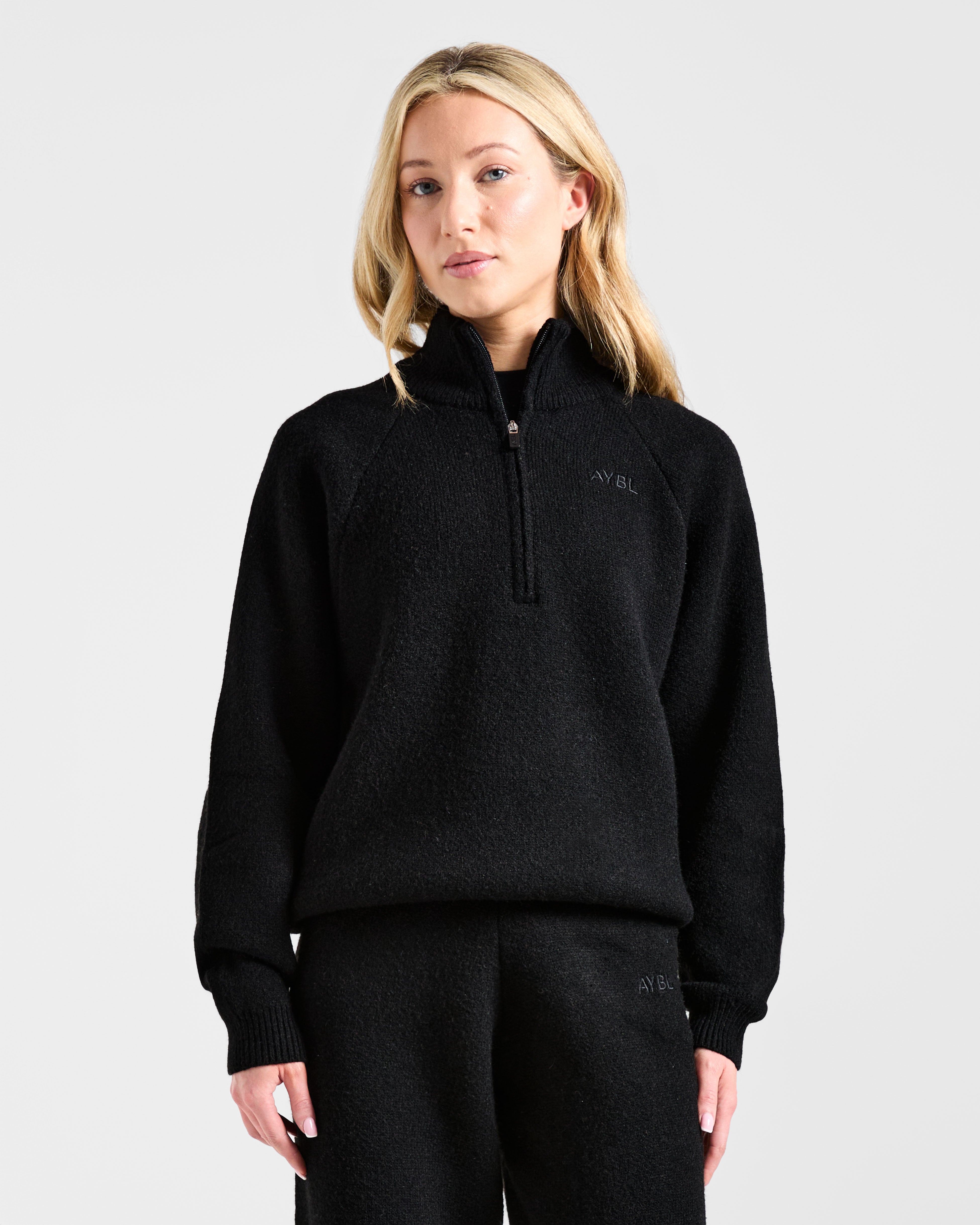 Soft Oversized Knitted 1/4 Zip - Black