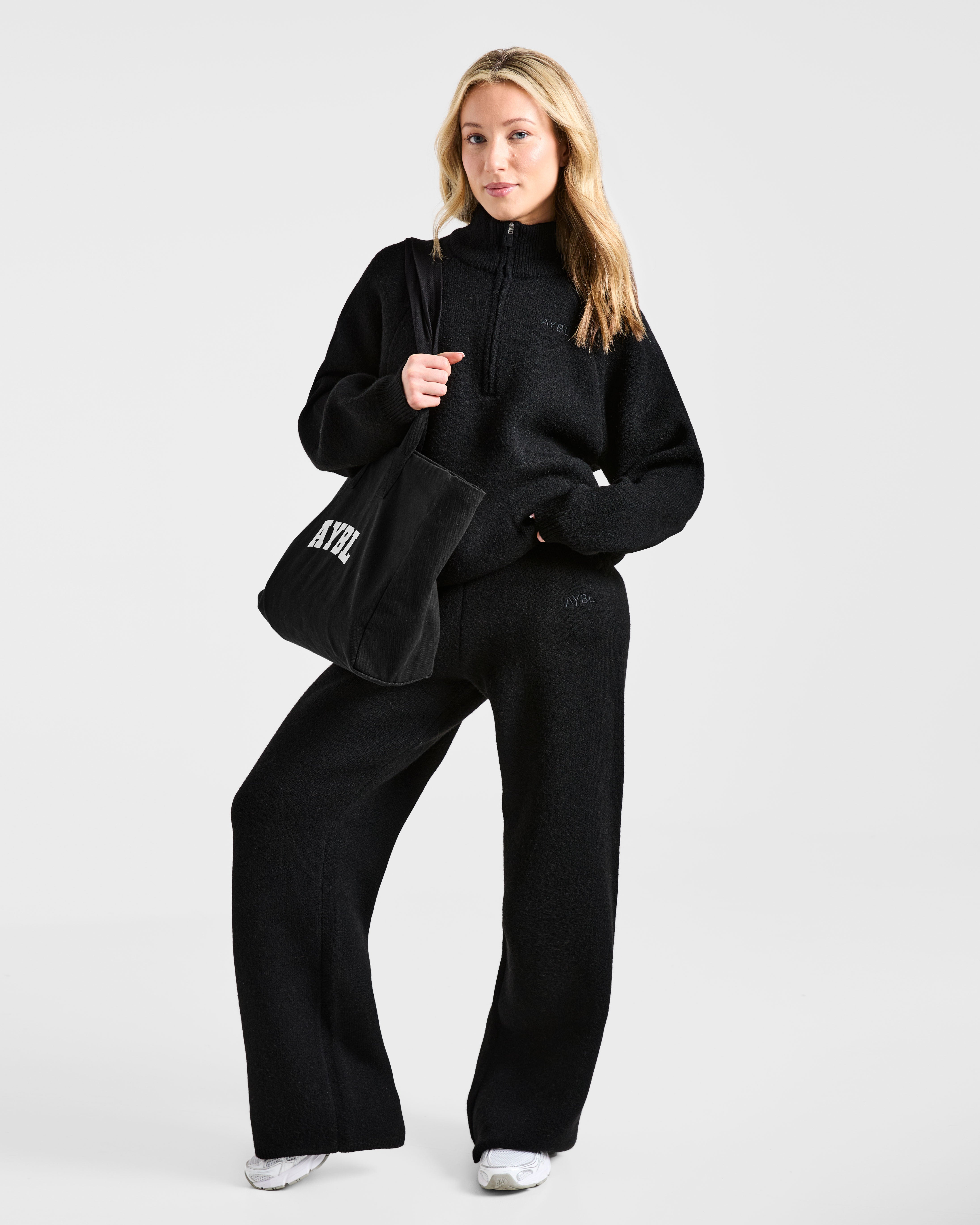 Soft Oversized Knitted 1/4 Zip - Black