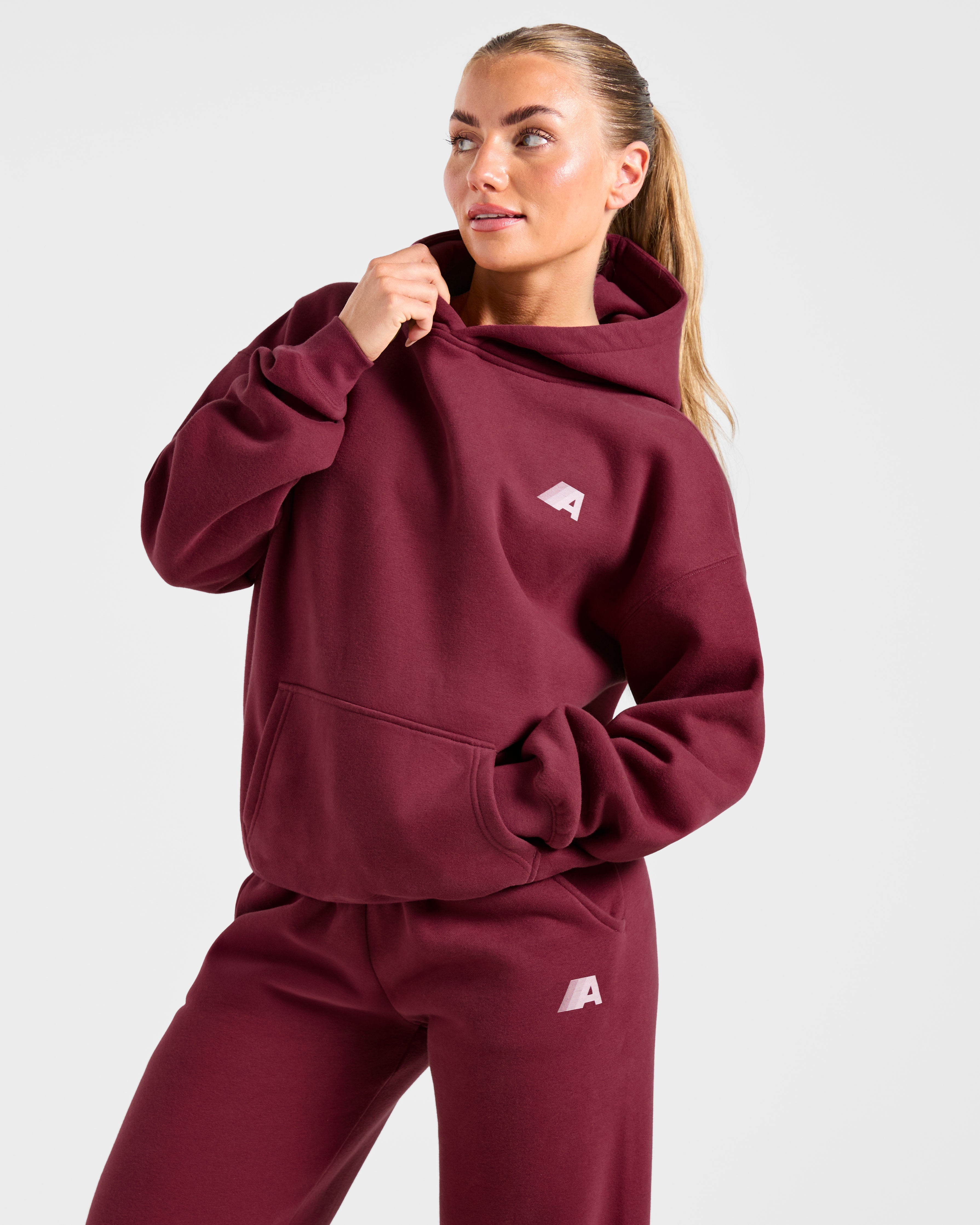 Retro Athletics Oversized Hoodie - Deep Raspberry/Pink