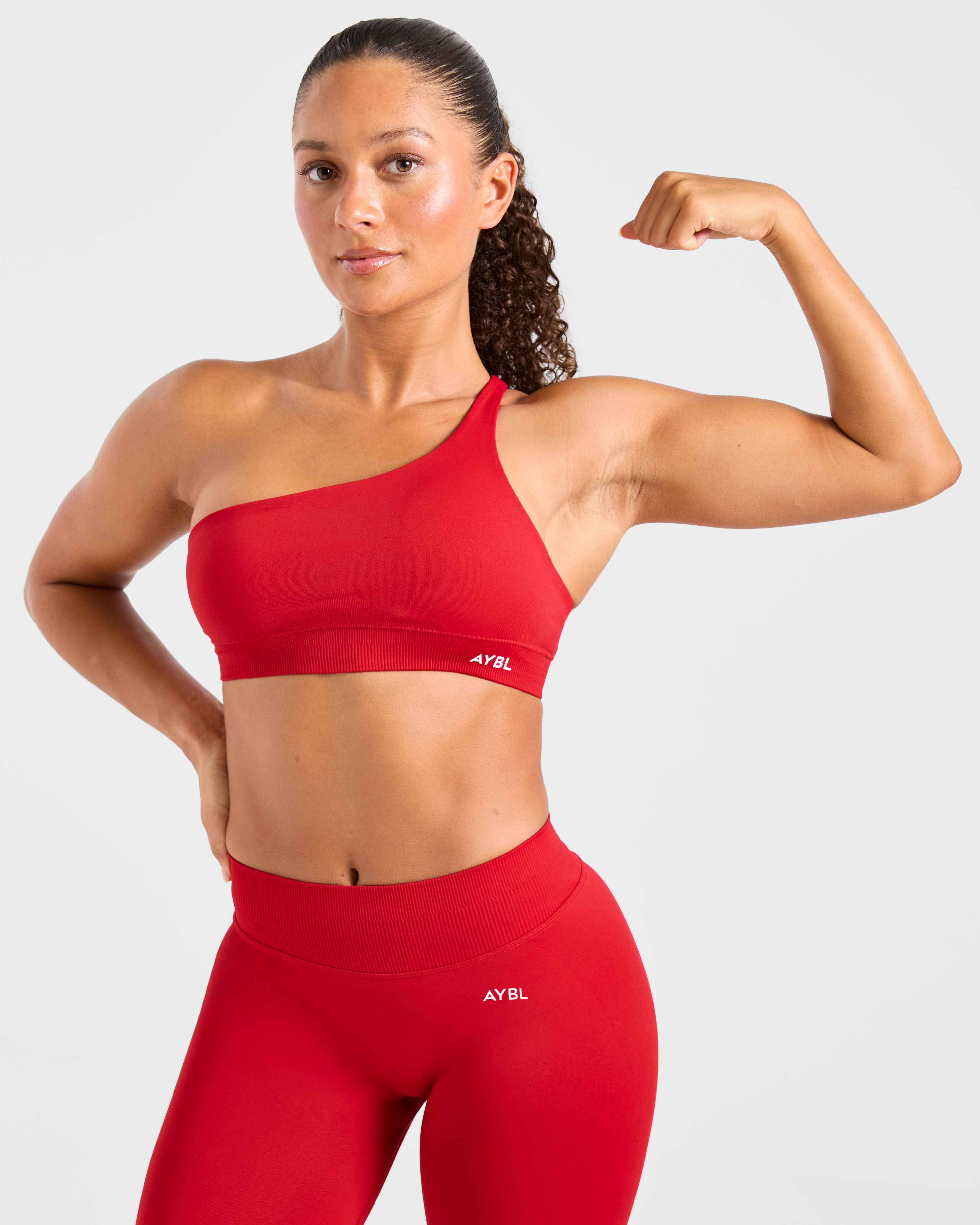 Enhance Seamless One Shoulder Sports Bra - Red