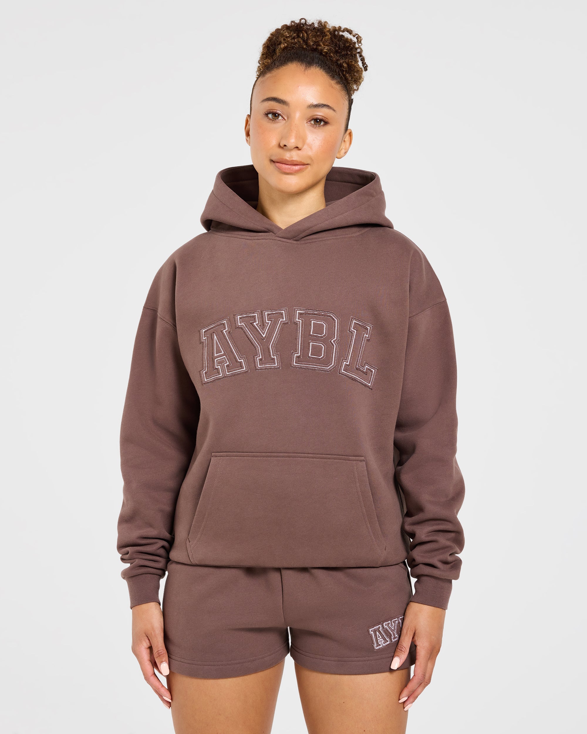 Varsity Applique Oversized Hoodie - Brown