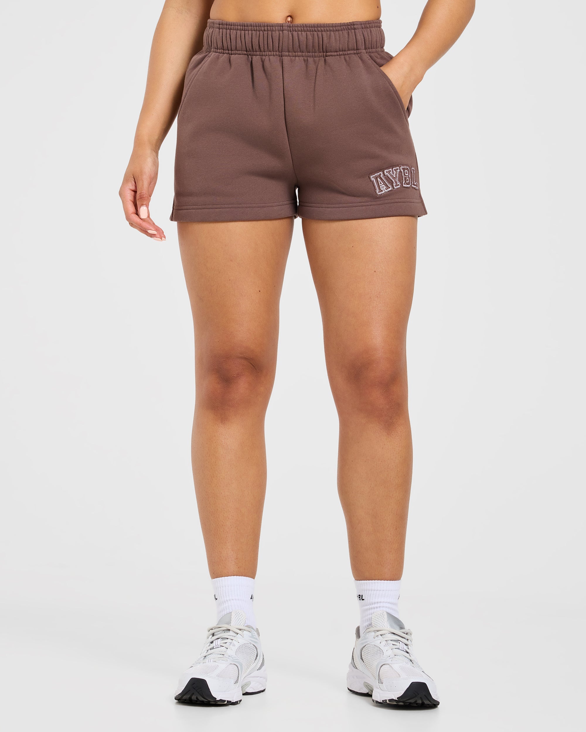 Varsity Applique Oversized Shorts - Brown