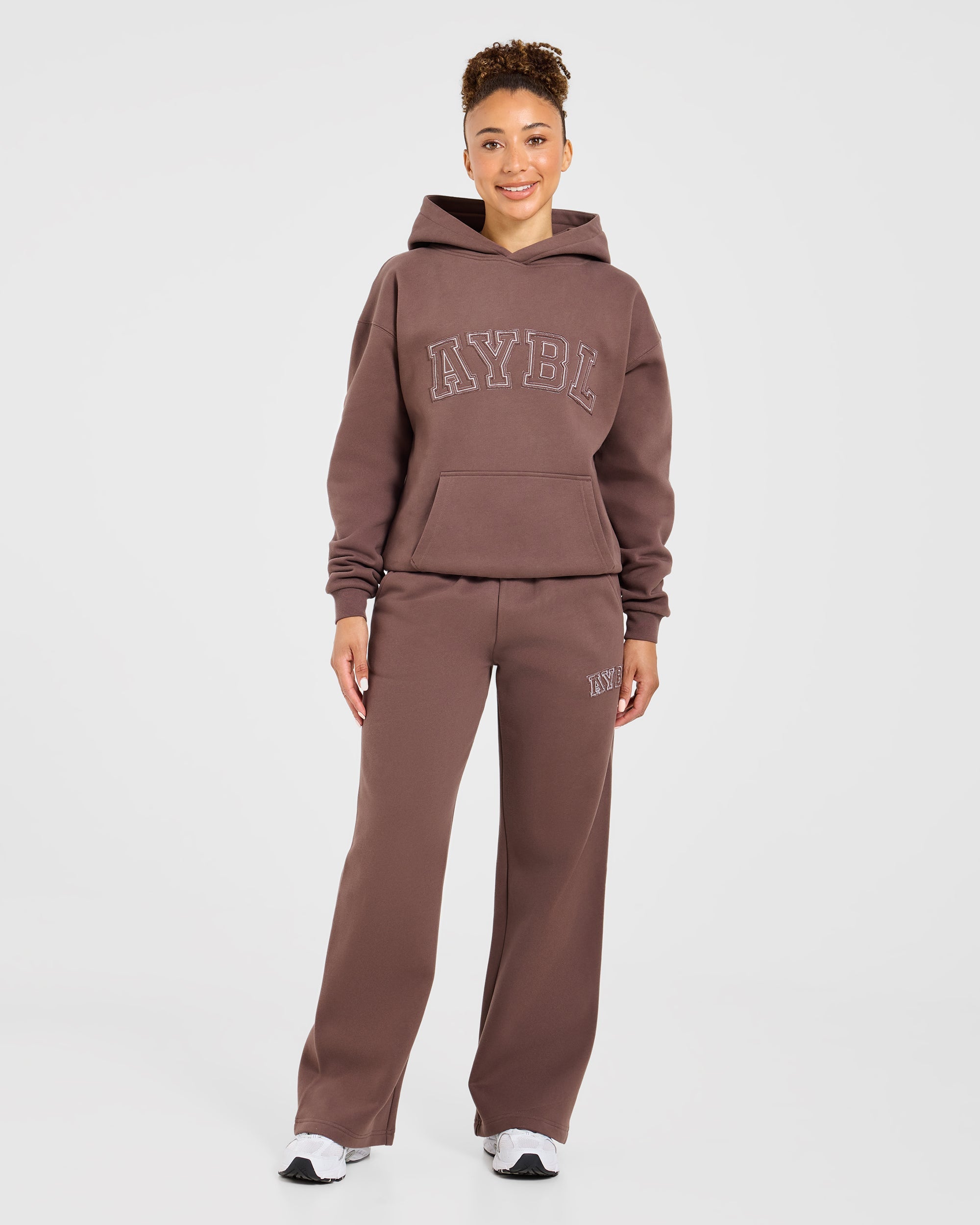 Varsity Applique Oversized Straight Leg Joggers - Brown