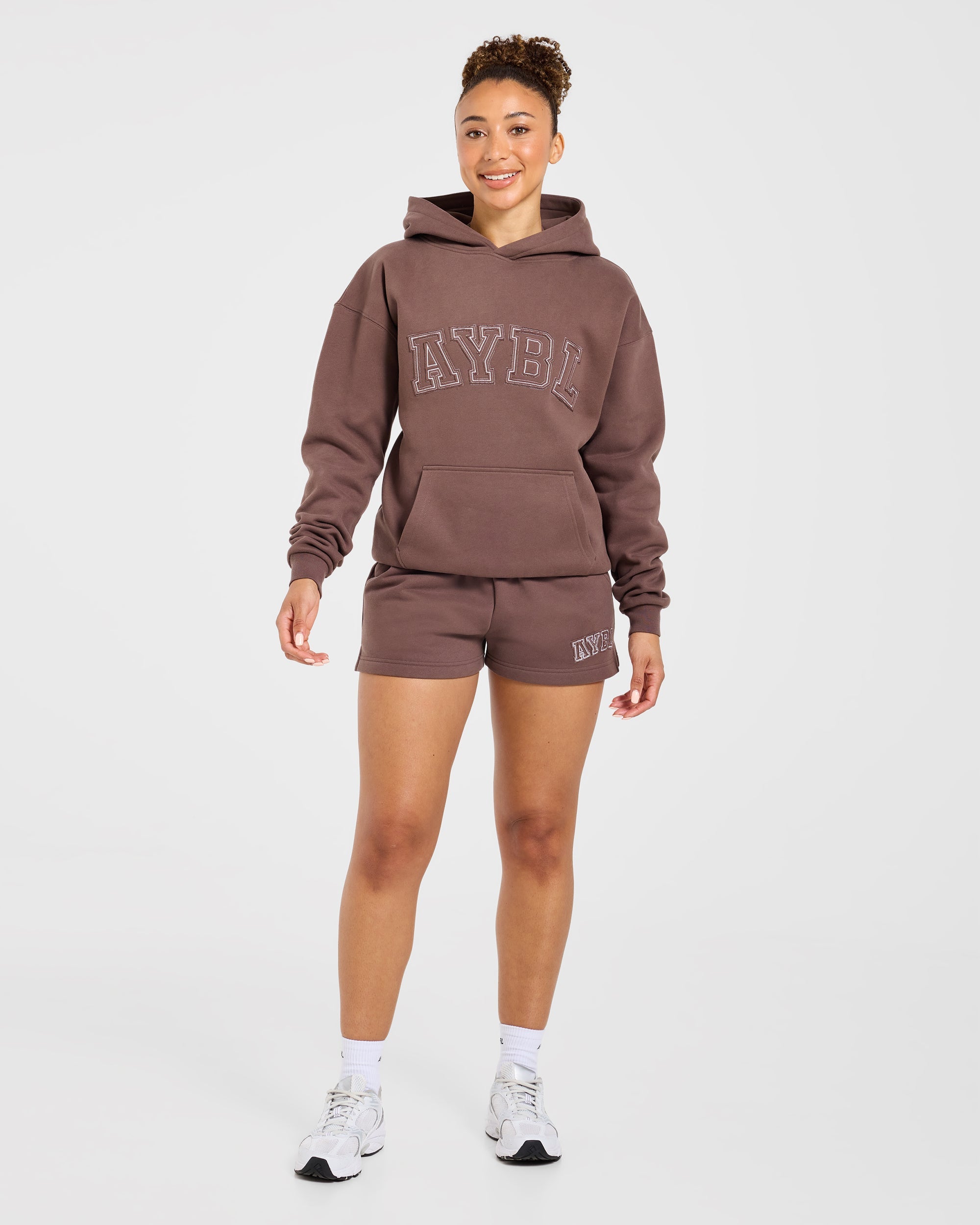 Varsity Applique Oversized Shorts - Brown